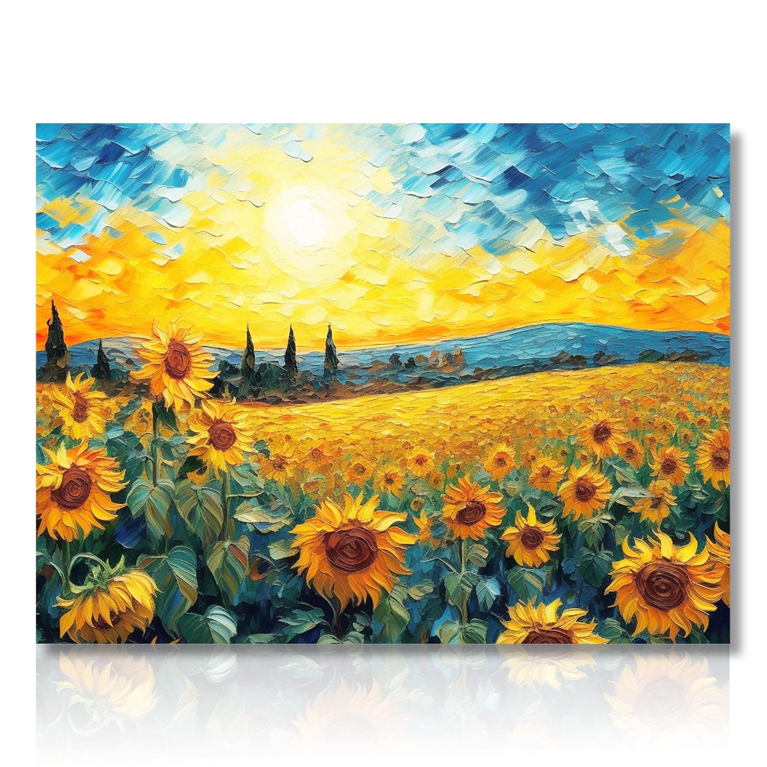 Sunflower Wall Art Poster Vintage Flower Oil Painting, Sunrise Farm Floral Wall Art Prints for Bedroom Bathroom Living Room Decor 12x16 in Unframed