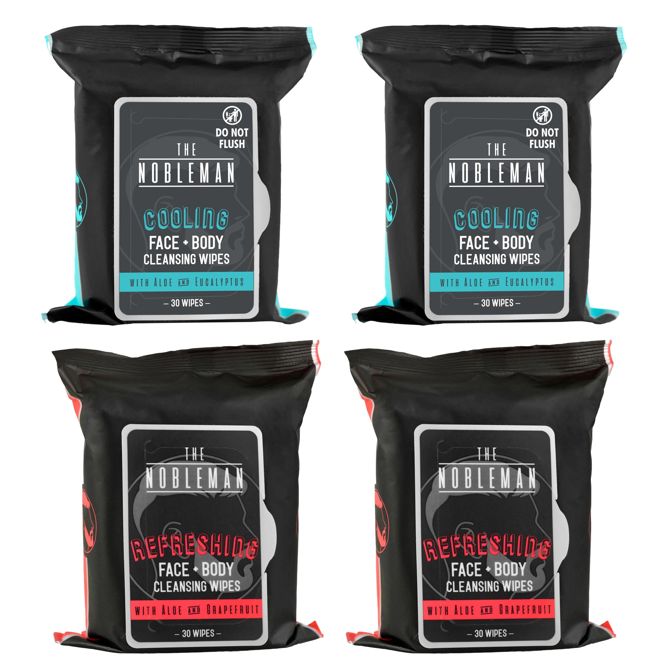 Cooling Face + Body Cleansing Wipes (120 Wipes) - 2 Packs Aloe & Eucalyptus + 2 Packs of Aloe & Grapefruit – Refreshing, Soothing, Non-Greasy, Skin Revitalizer