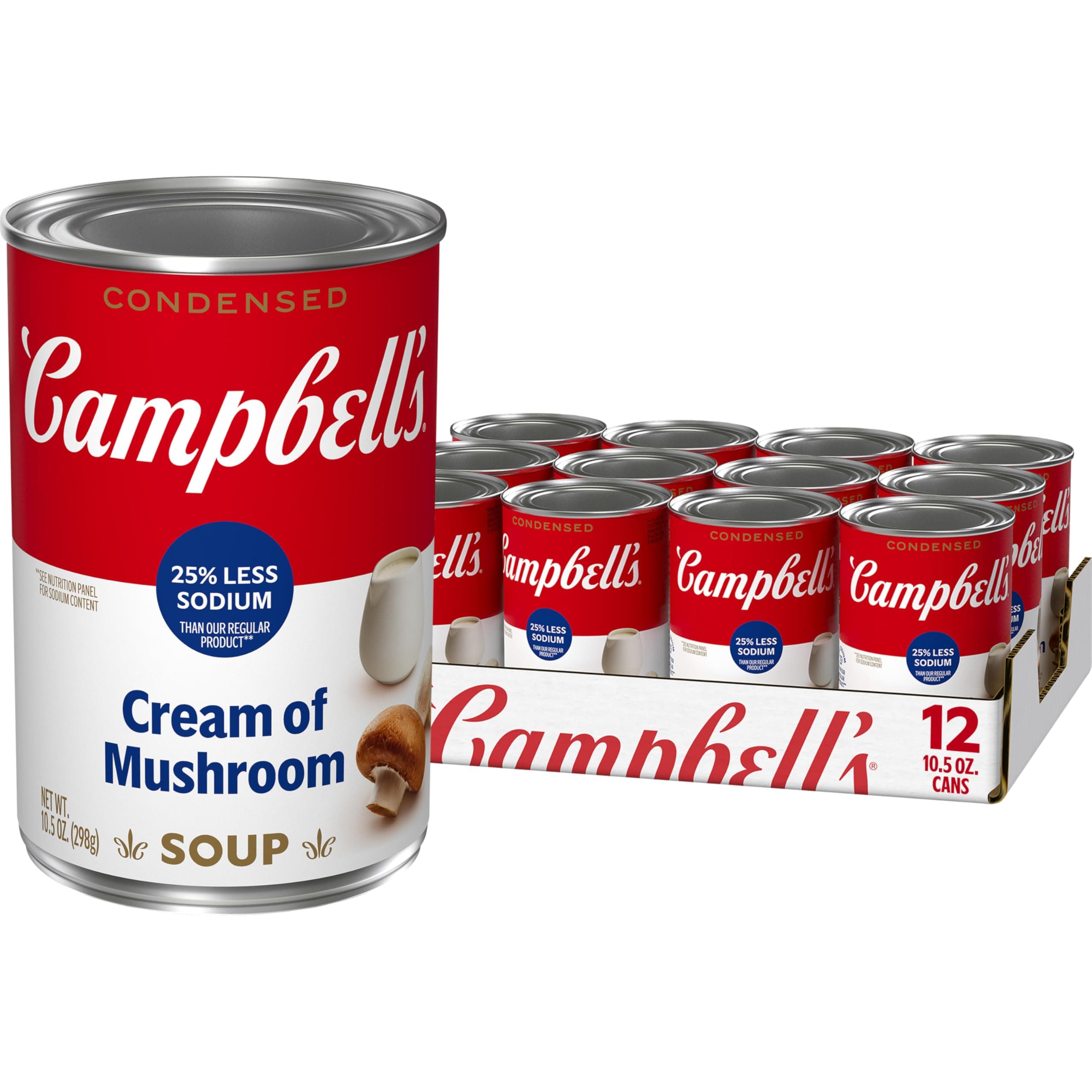 Campbell's 25% Less Sodium Cream of Mushroom Soup, 10.5 Ounce (Pack of 12)