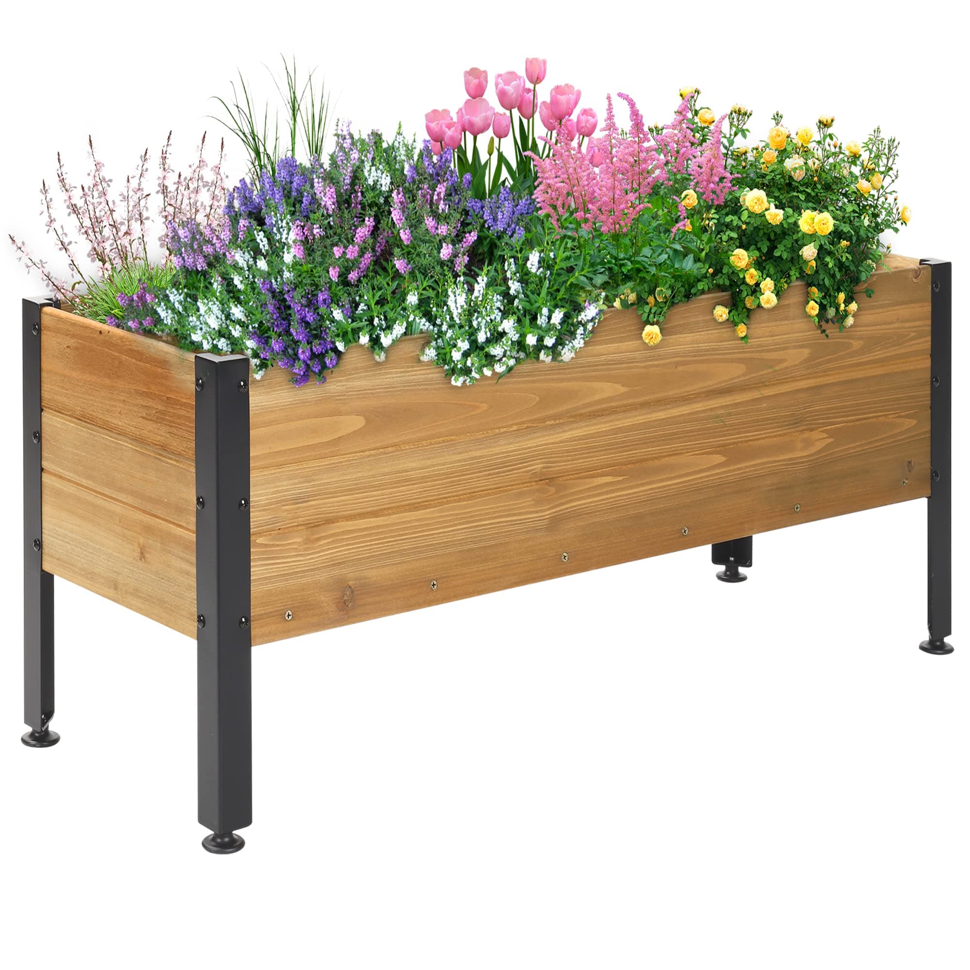 Wood Rectangular Garden Planter Box Raised Garden Bed Outdoor,Planters for Outdoor Plants 37x13x15in Elevated Planter Box for Herbs Vegetables Flowers Great for Patio Deck Balcony