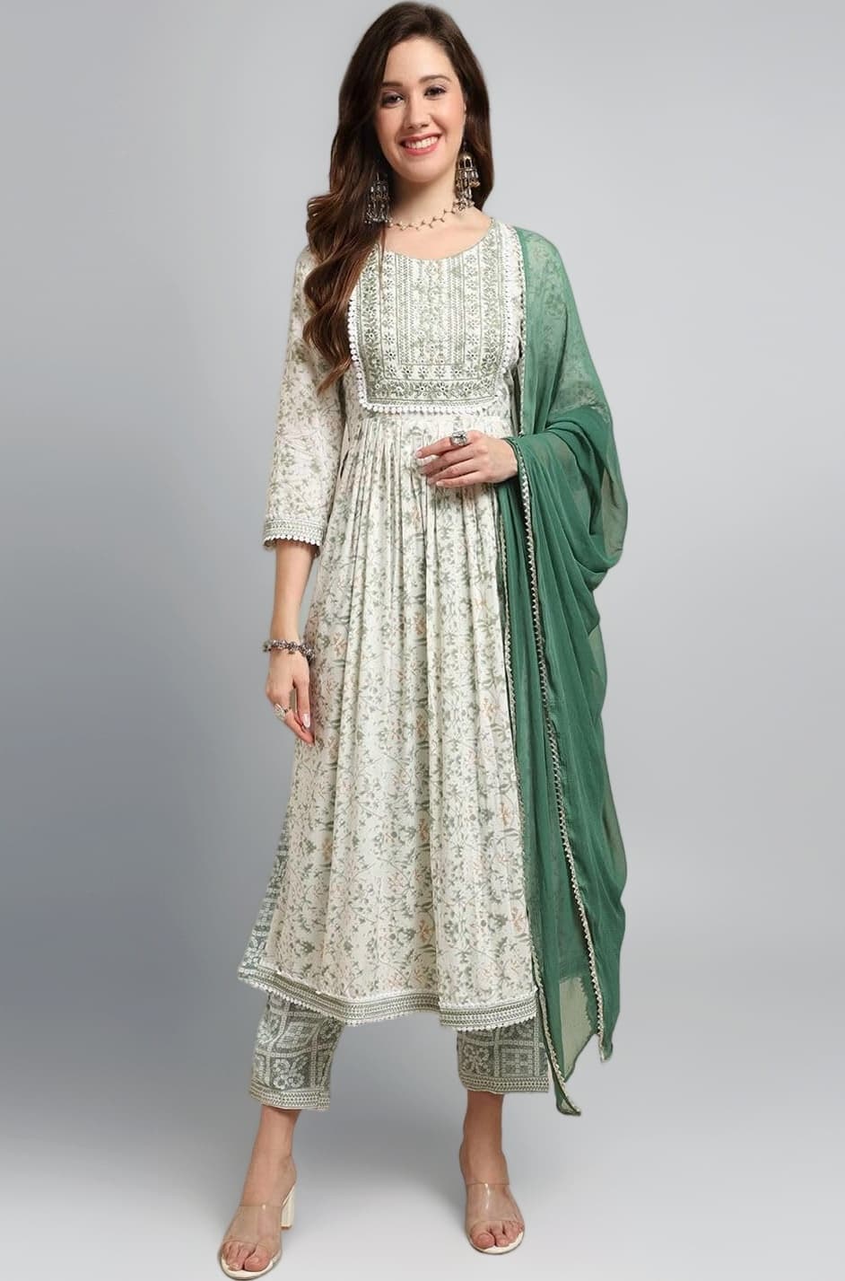 Women's Viscose Rayon Nayra Cut Embroidered Kurta with Pant and Dupatta Set