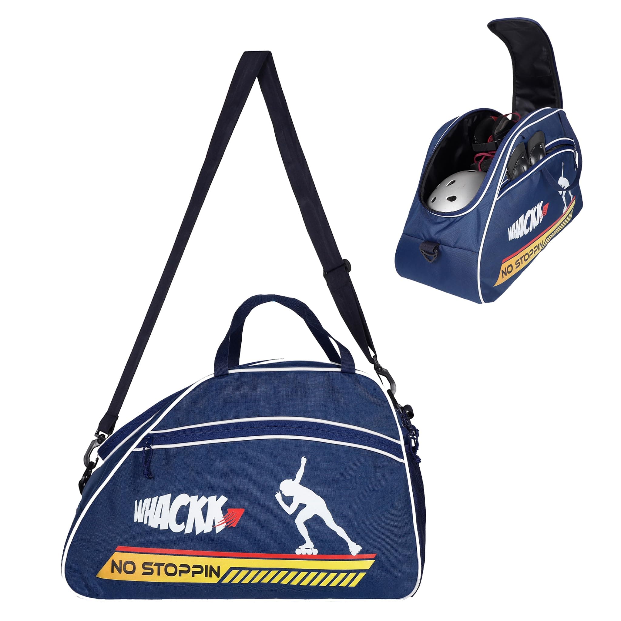 Whackk Roller Adult Navy 36L|Skating Bag|Inline Roller Equipment Bag|Gym Bag|Sports Bag|Quad Ice Skates Kit|Kitbag|Travel Bag|Easy Access Pocket|2 Bottle Holders|Compartment Fits in Helmet & Skates