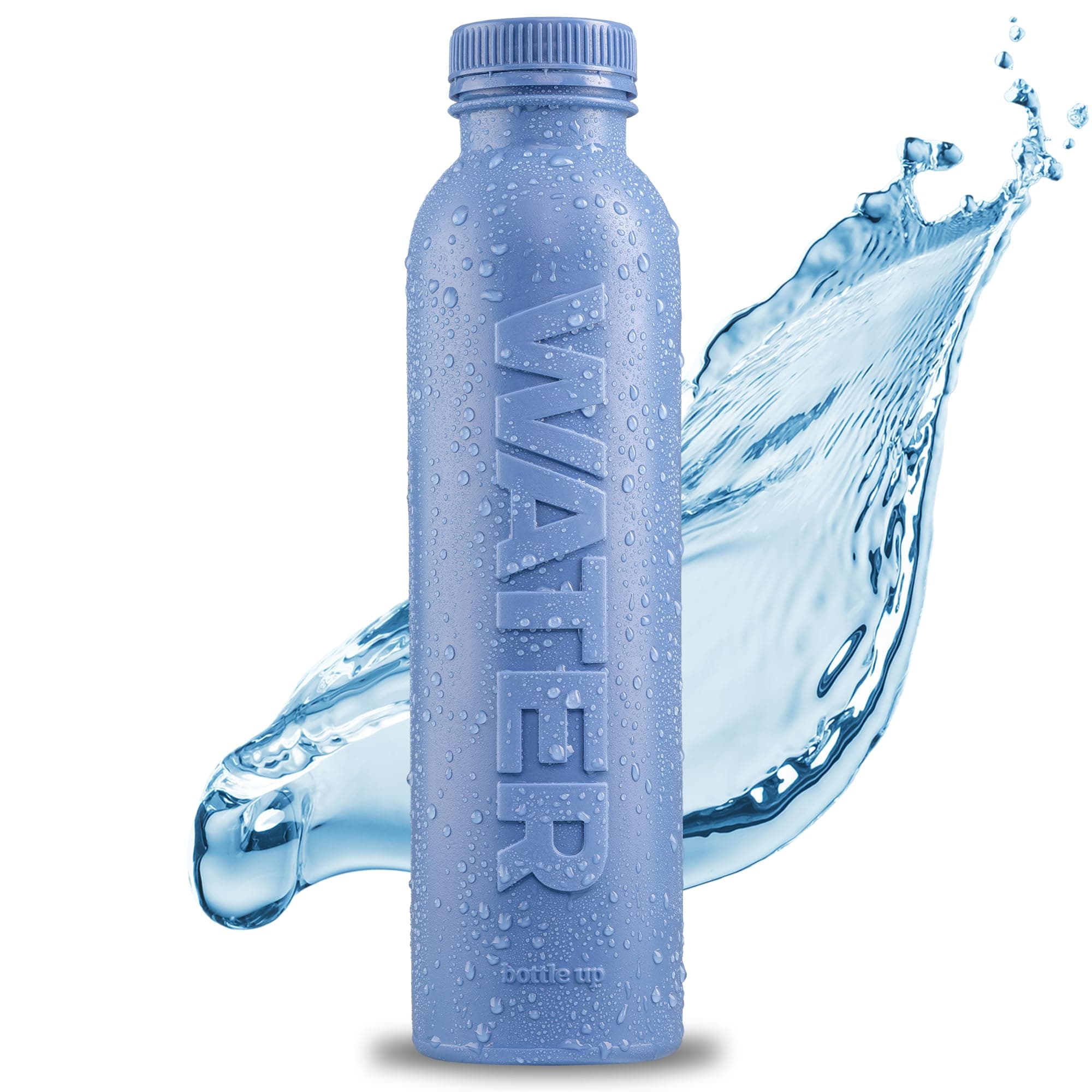 Bottle Up Reusable BPA Free Water Bottle 500ml β Prefilled With Pure Still Water | Plant Based & Eco Friendly Sports Bottle Made From Cane Sugar (Stone Blue)