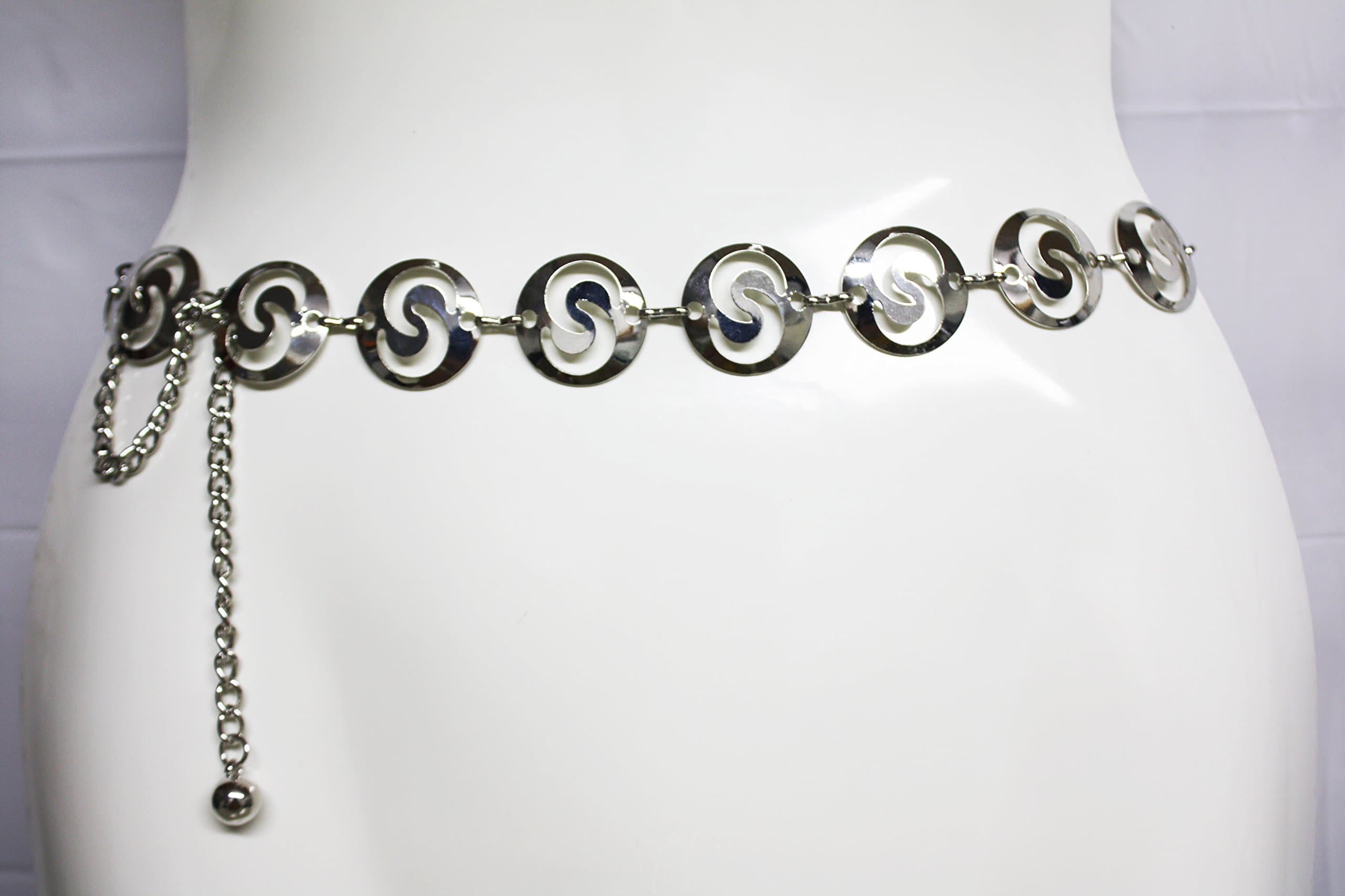 QUALITY ACCESSORY Silver Toned Retro Styled Round Chain Link Belt