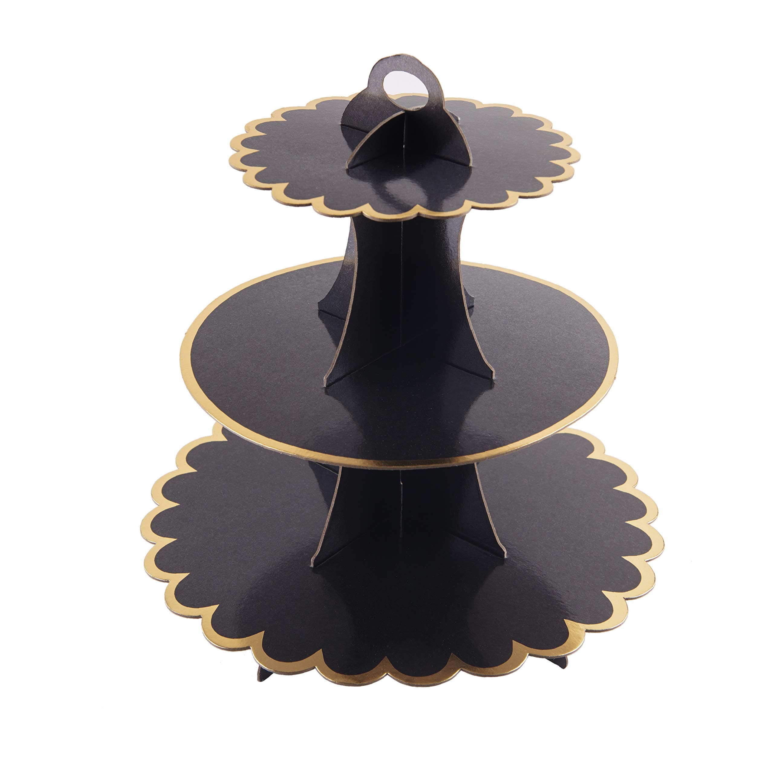 3-Tier Cardboard Cupcake Stand/Tower, Flyome Round Dessert Tree Tower, Universal for Thanks Giving Day, Christmas, Weddings,Birthdays, Parties, Black