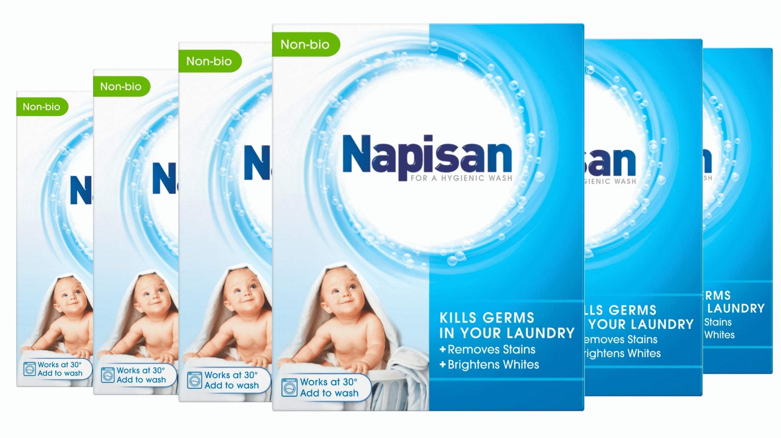 Non Bio Stain Remover Powder, 800g, Pack of 6, Kills 99.9 Percent Bacteria in Your Laundry for a More Hygienic Wash, Disinfectant & Stain Remover Even at 30 degreeC, 156 Washes