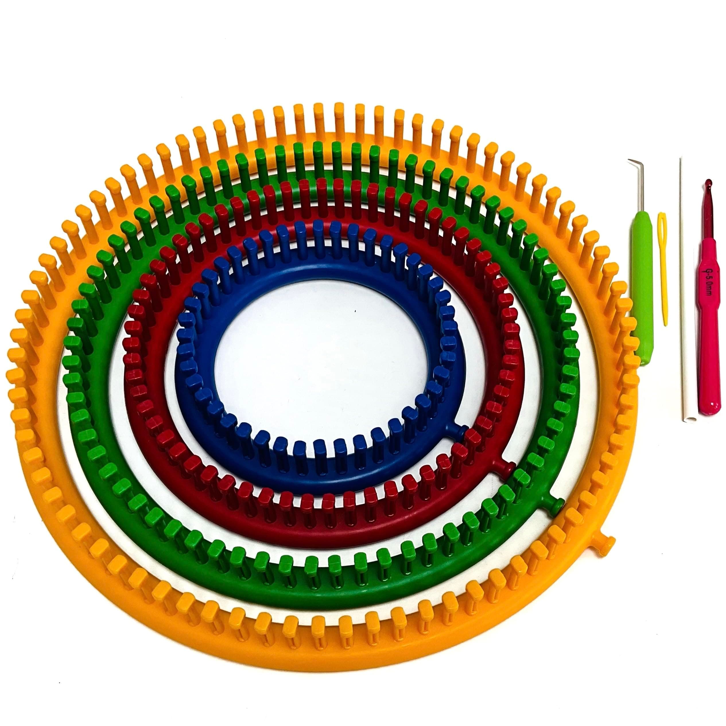 KnitUK Round Knitting Loom Set of 4 Looms with All pegs Fitted. Medium Gauge Configuration.