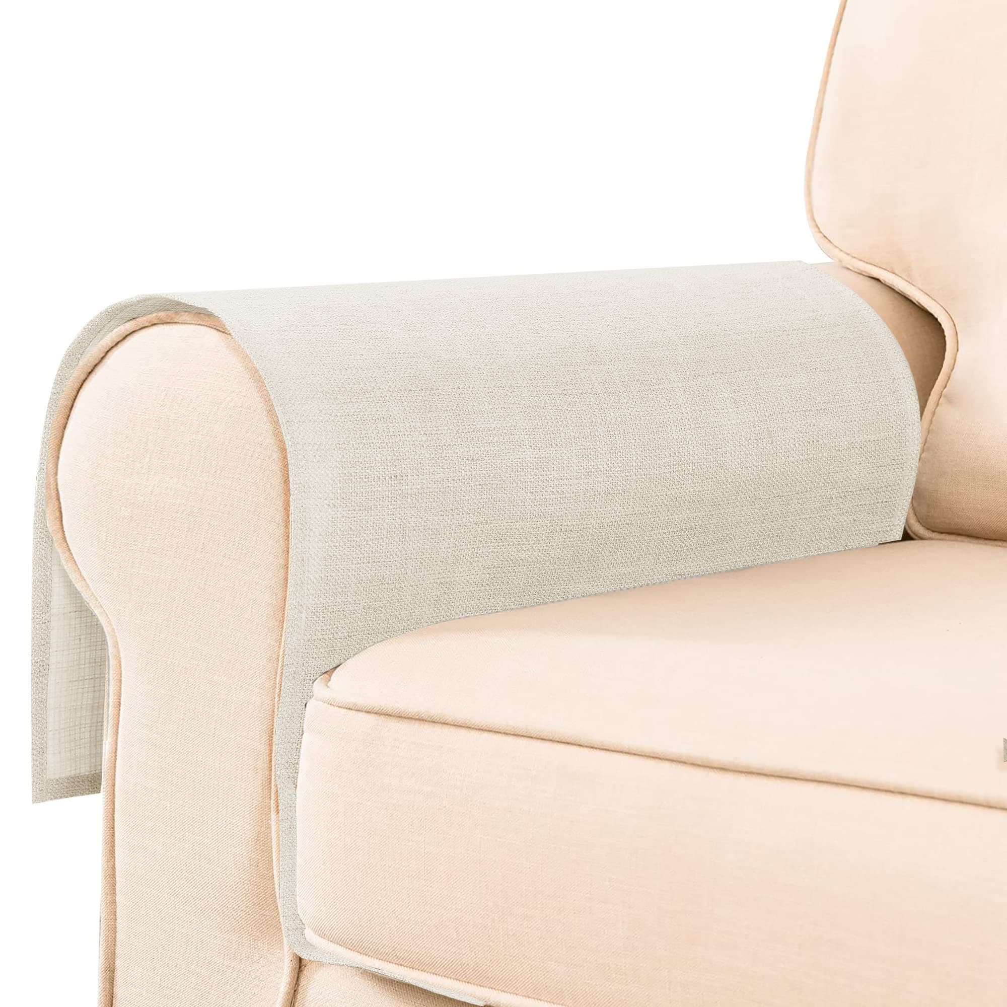 Guken Armrest Covers for Sofa, Loveseat, Couch, Recliner, Armchair - Set of 2 Textured Linen Woven Look Flat Edge Slipcovers - Arm Protectors for Living Room and Pets, Champagne