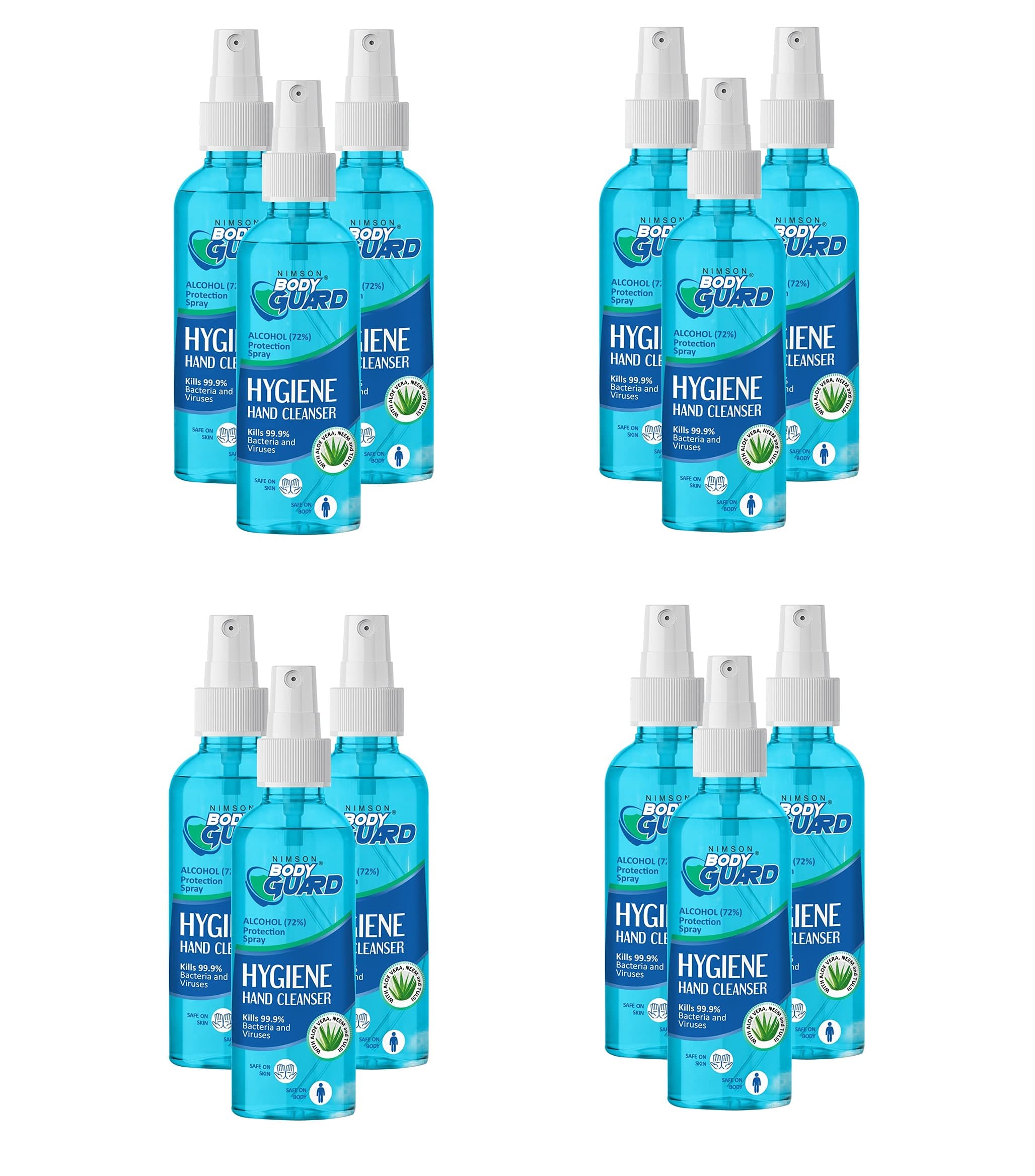 Nimson Body Guard Alcohol Based-Hygiene Hand Cleanser Spray, Kills 99.99% Germs and Viruses on Hand, Hard & Soft Surfaces, Safe for Skin & Body 50 ML Each (Pack of 12)