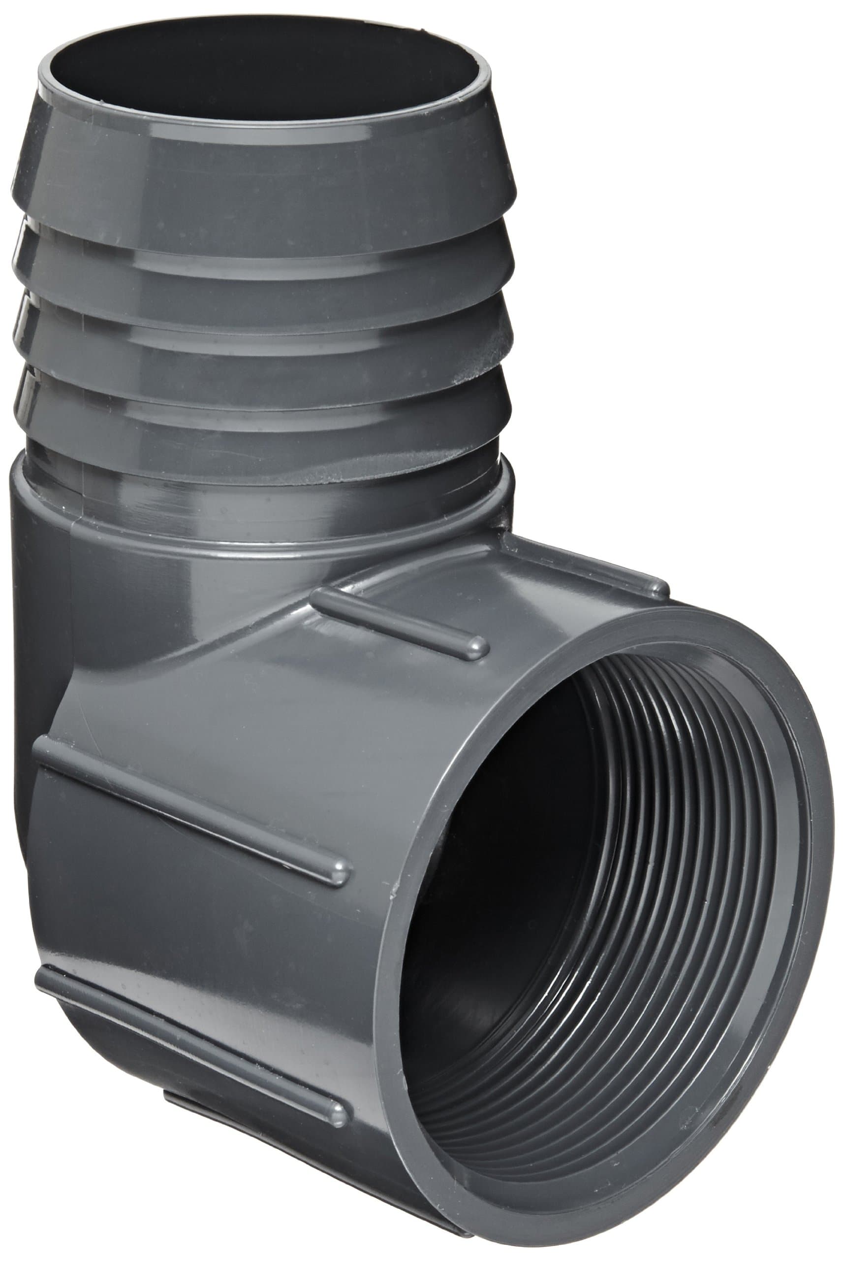Spears 1407 Series PVC Tube Fitting, 90 Degree Elbow, Schedule 40, Gray, 1" Barbed x NPT Female