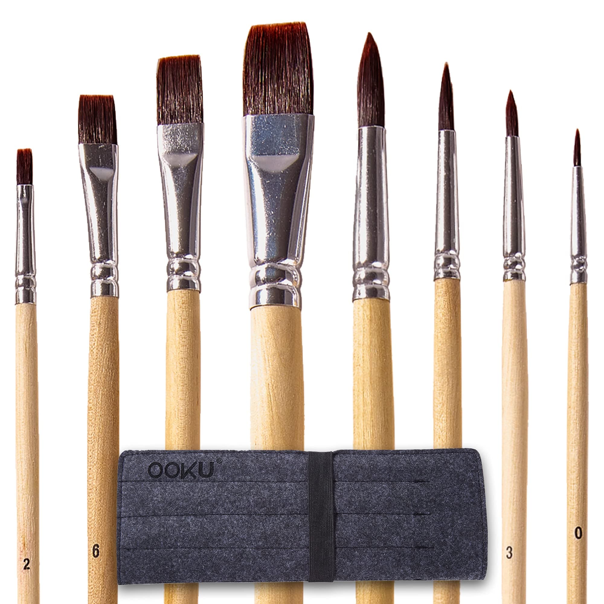 OOKU Paint Brush Set - 8 PC Flat & Fine Watercolor Brushes - Anti-Shedding Nylon Hair Acrylic Brush | Durable Artisit Paint Brushes for Acrylic Painting Oil Water Colors