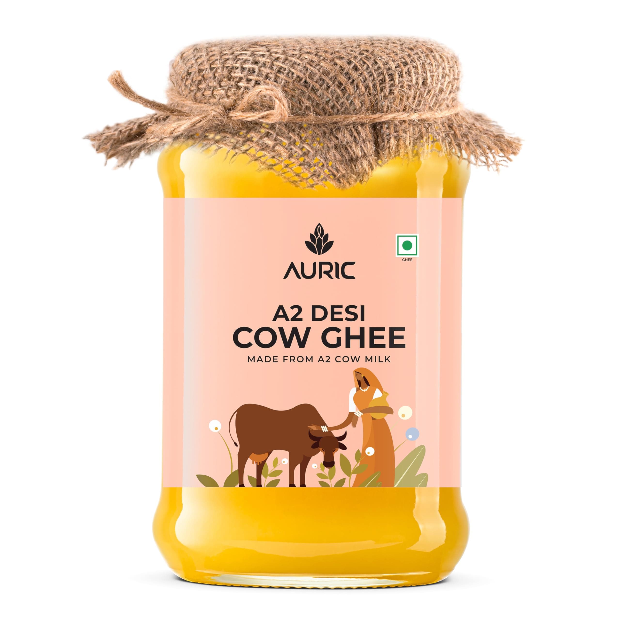 A2 Bilona Desi Cow Ghee 1 liter- Vedic Bilona Method -Traditional Curd Churned -Lab Tested - Danedar Ghee -Grass Fed Cow -Glass Jar