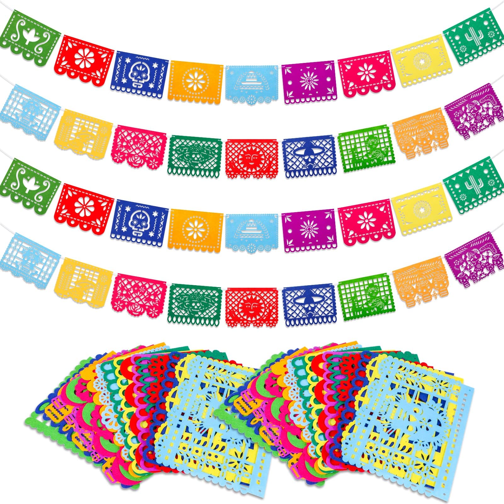 4pcs Mexican Fiesta Party Felt Banner - Dia De Los Muertos Day of The Dead Hanging Banner - Cinco de Mayo Papel Picado Decorations