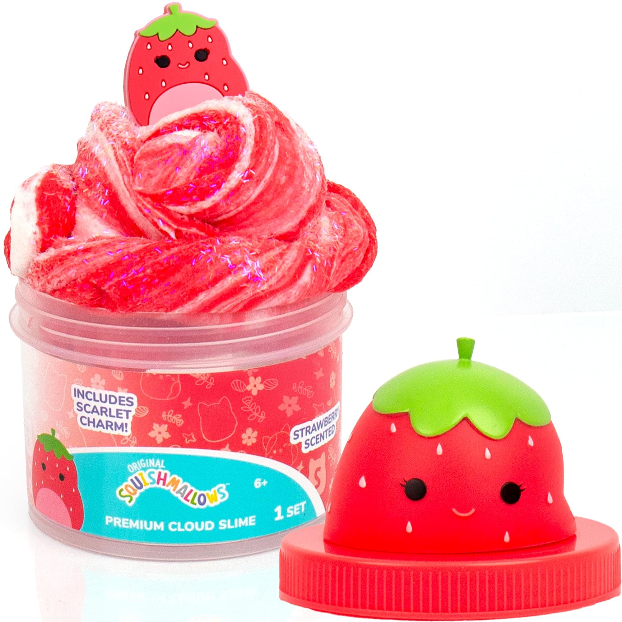 Original Squishmallows Scarlet The Strawberry Premium Cloud Slime, Strawberry-Scented, Party Favors for Kids 8-12, Girl Toys 8-10 Years Old, Slime Kit for Girls Ages 8-12, Gifts for 9 Year Old Girls