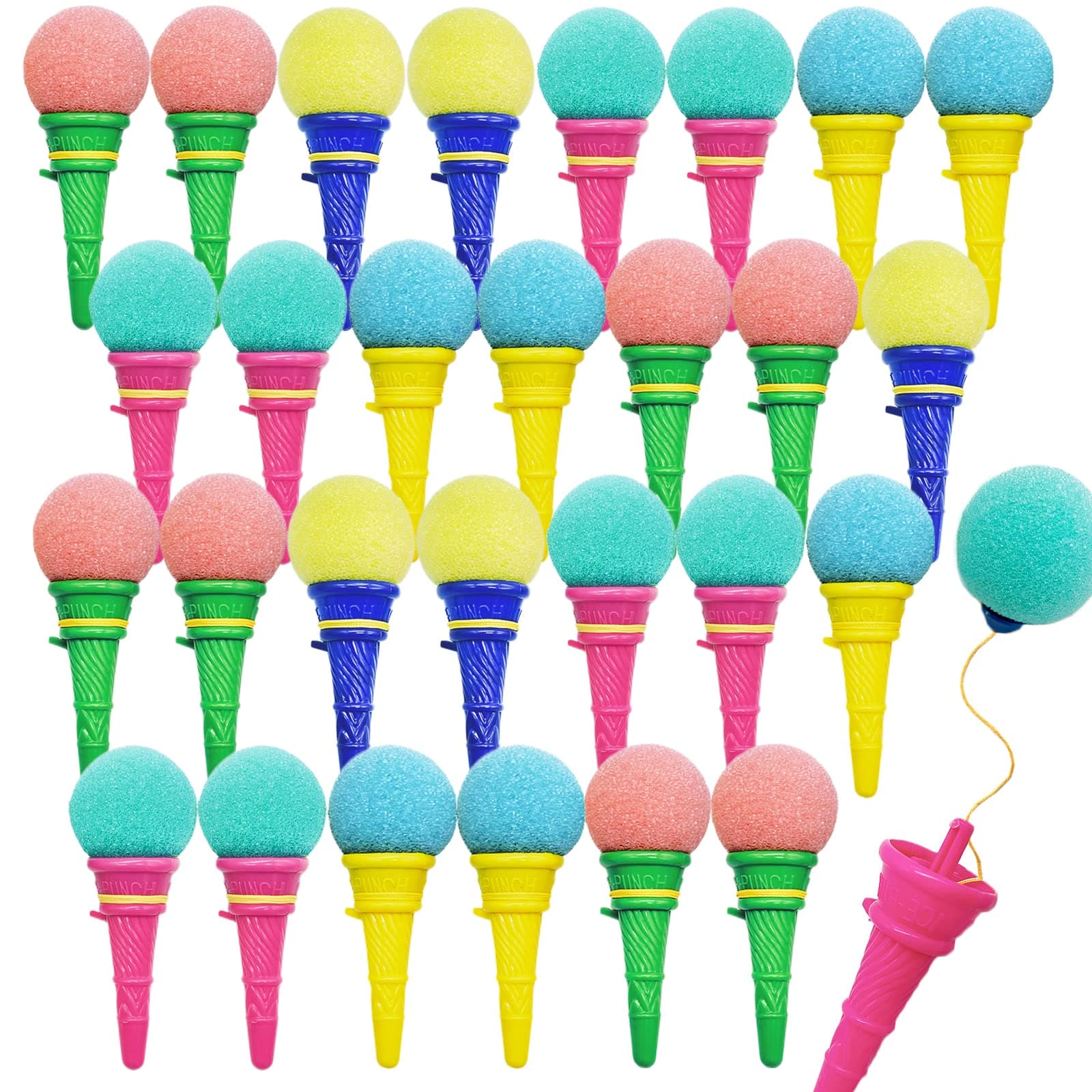 Juuxncgv 30PCS Ice Cream Shooters Toy,4 Inch Ice Cream Foam Ball Launcher,Mini Ice Cream Launcher Cone Sponge Balls for Kids,Children,Carnival Prize,Party Favors,Goody Bag Filler