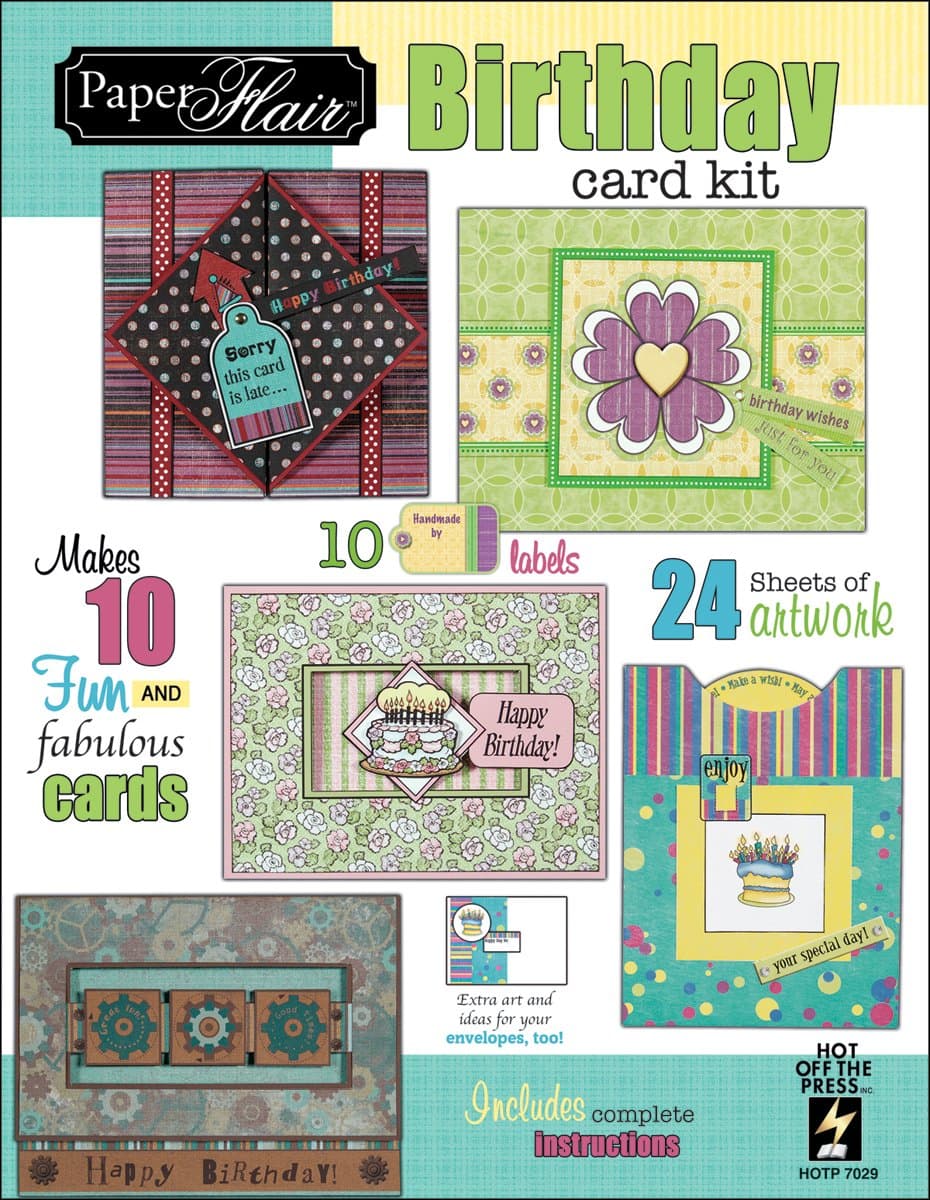 Hot Off The Press Paper Flair Card Kit-Birthday, Makes 10 Cards