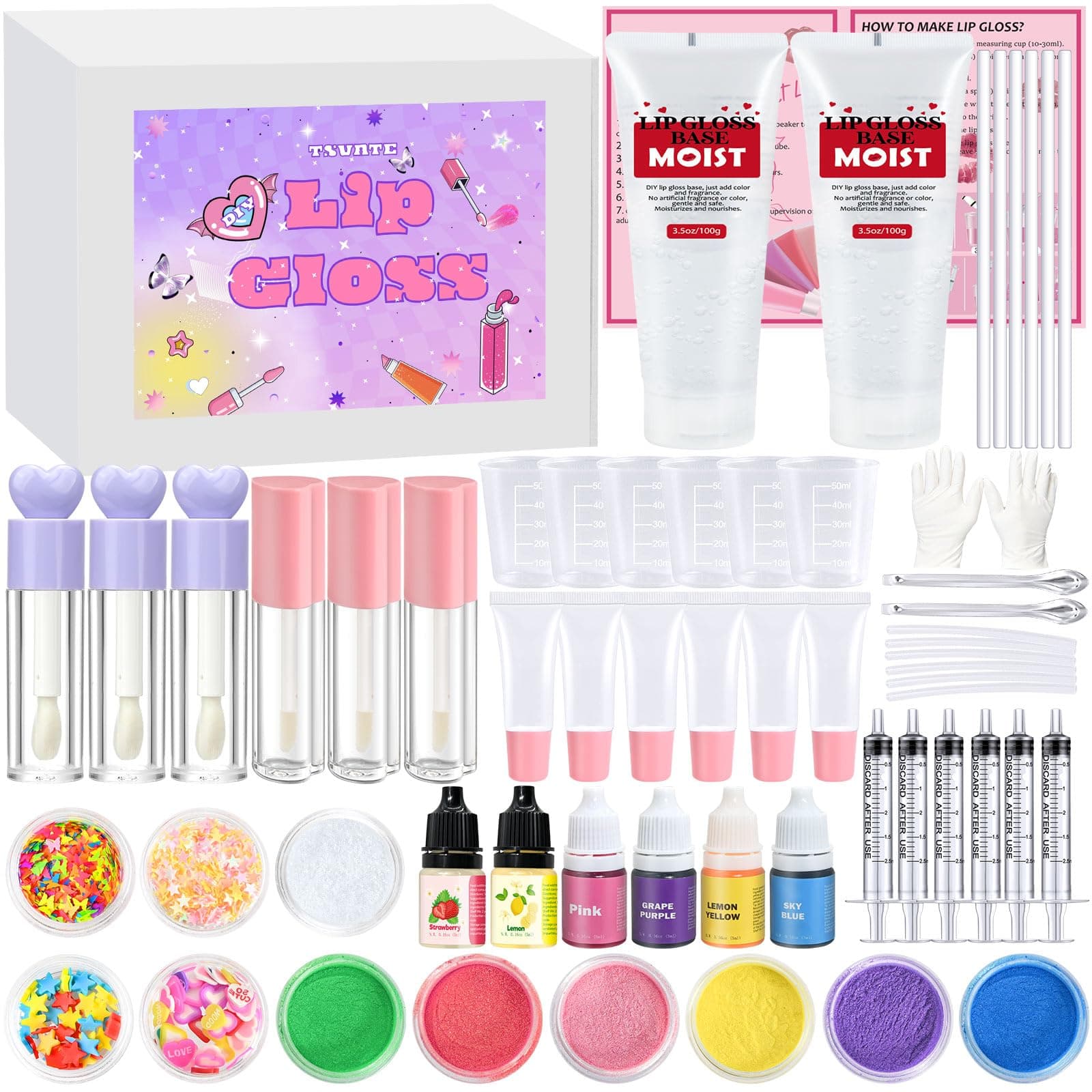 Lip Gloss Making Kit- Make Your Own Lip Gloss Kit, 55PCS DIY Lip Gloss Making Supplies, Moisturizing Glitter Lipgloss Making Kits, Lipgloss Sets for Girls Tween Girls Trendy Stuff Women