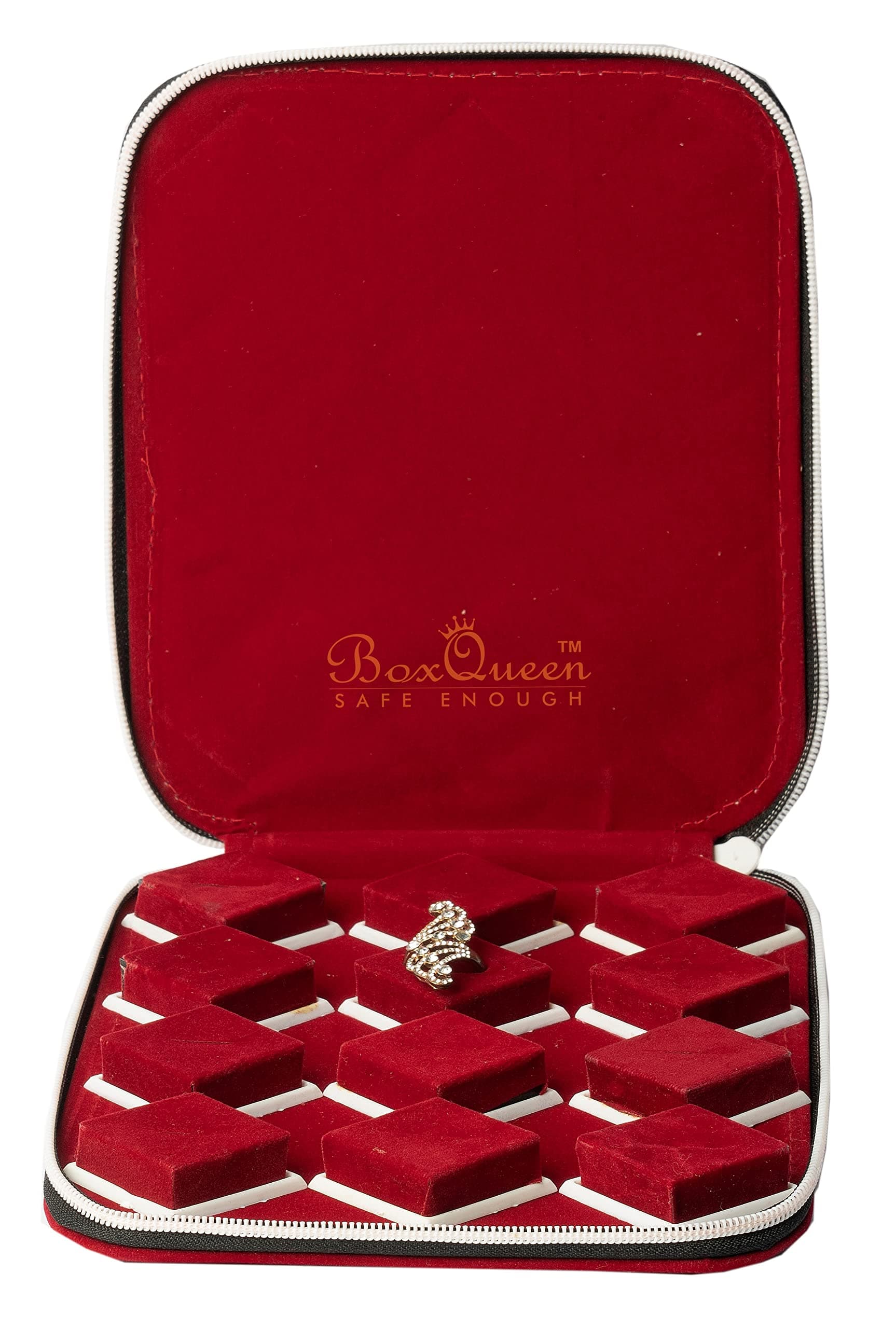 - Box Queen Red Velvet Ring jewel Jewellery Box For Women and Girls (12 pairs) (Size-8×7 Colour-Red)