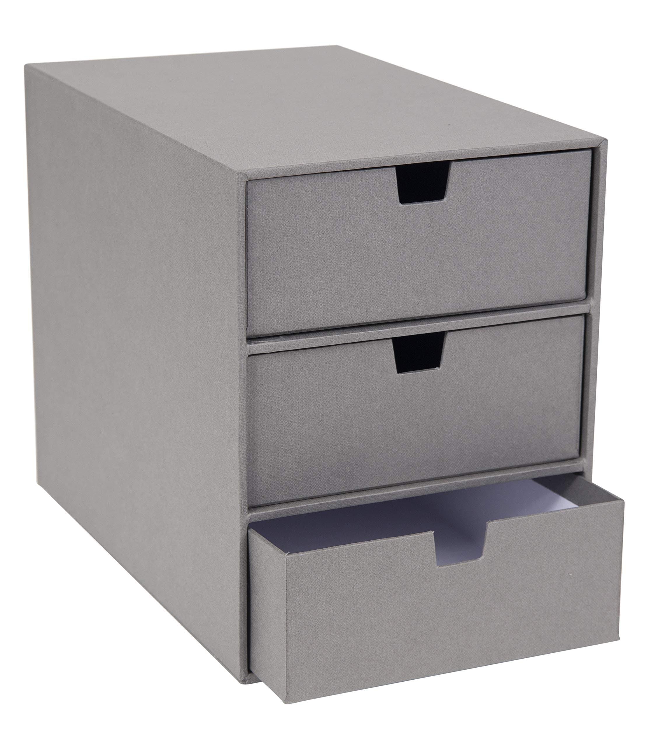 Ingrid 3-Drawer Fiberboard Desk Organizer Drawers | Durable Desk Storage Organizer for Office Supplies & Accessories | Stackable Desktop Drawers | 6.3" x 9.9" x 8.1" | Light Grey