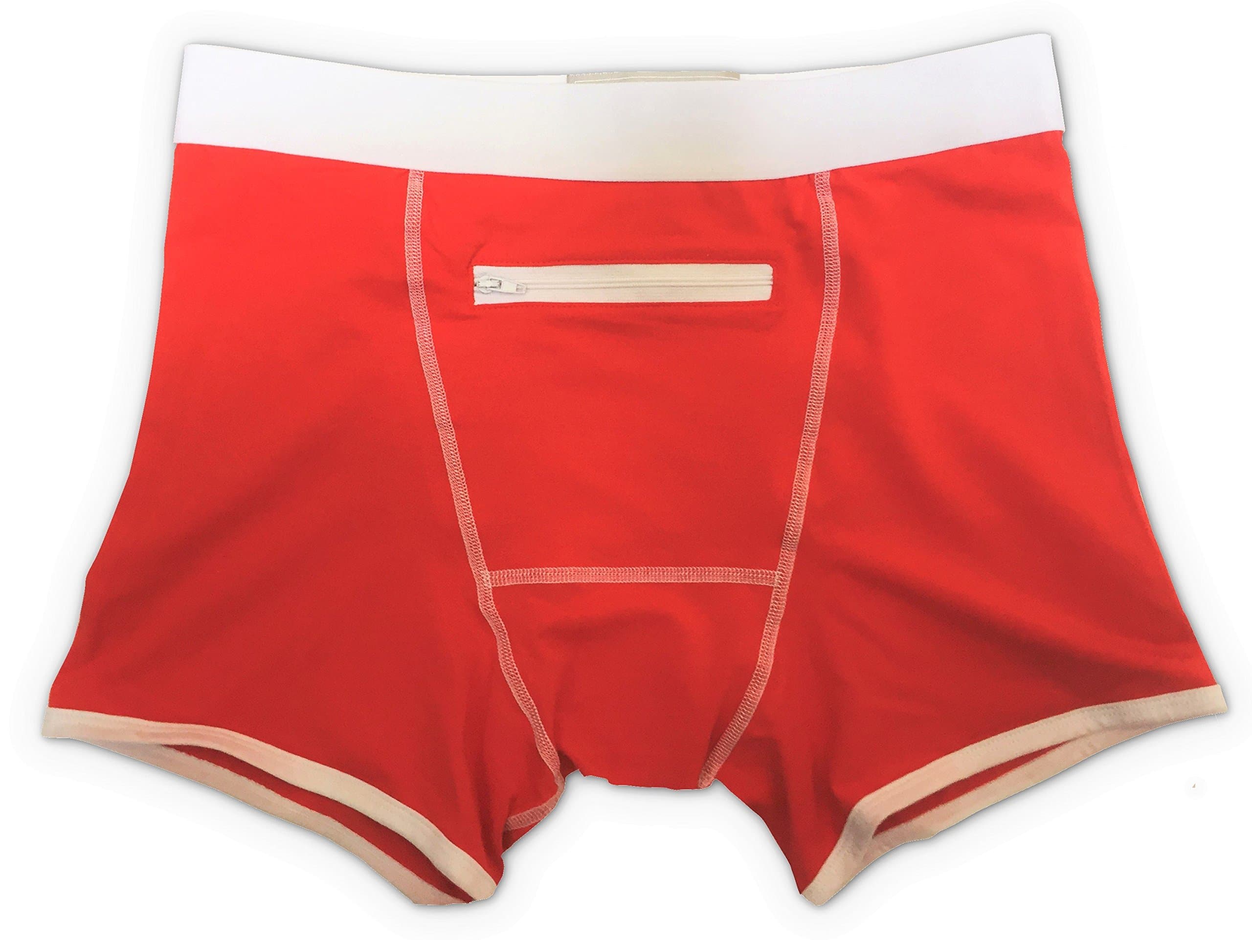 Speakeasy Briefs: Men's Stash Underwear with a Secret Front Pocket (Medium, Red)