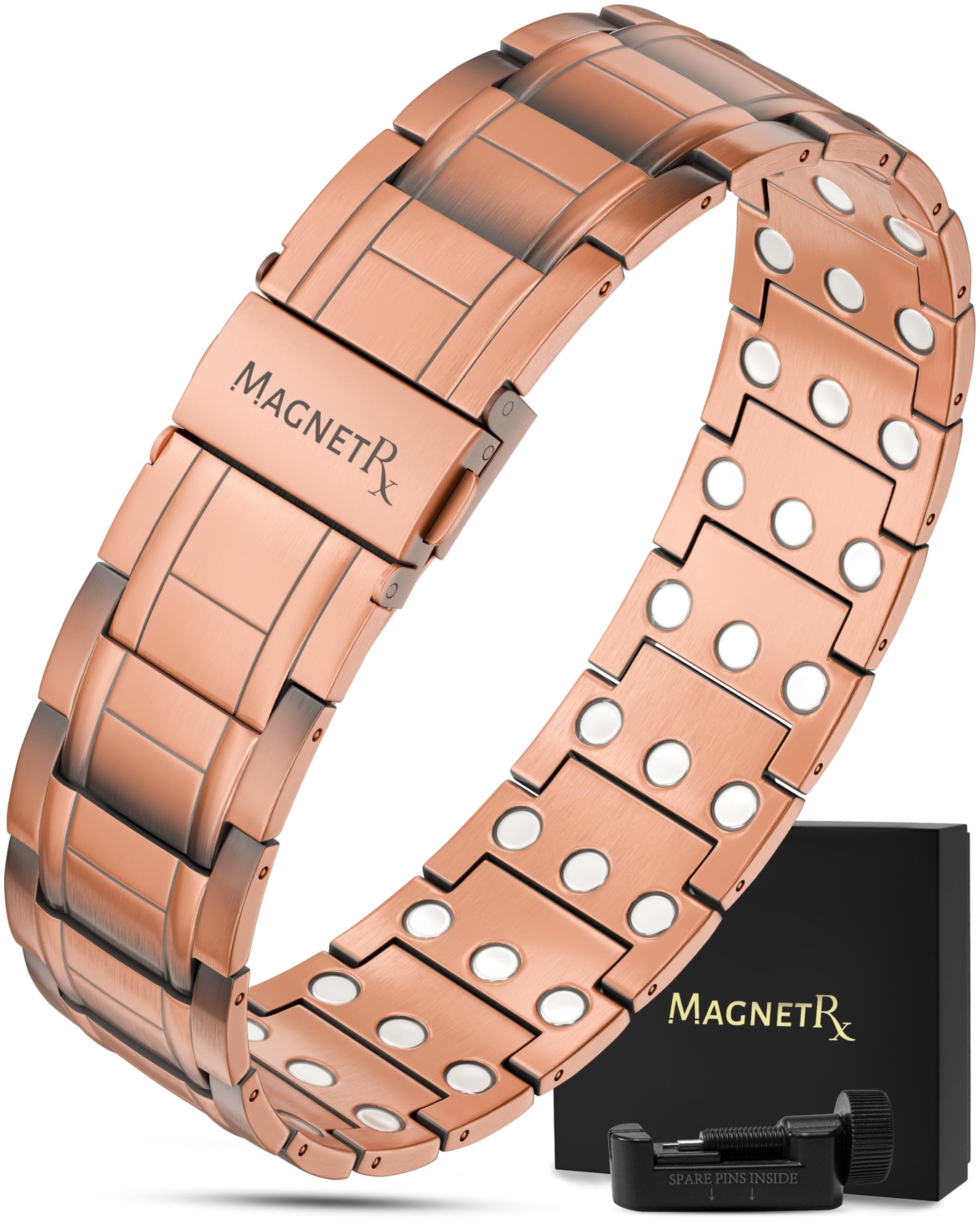 MagnetRX® 3X Strength Copper Bracelet – 99.9% Pure Copper Bracelets for Men with Magnets – Premium Fold–Over Clasp and Adjustable Length with Included Sizing Tool (Stealth)