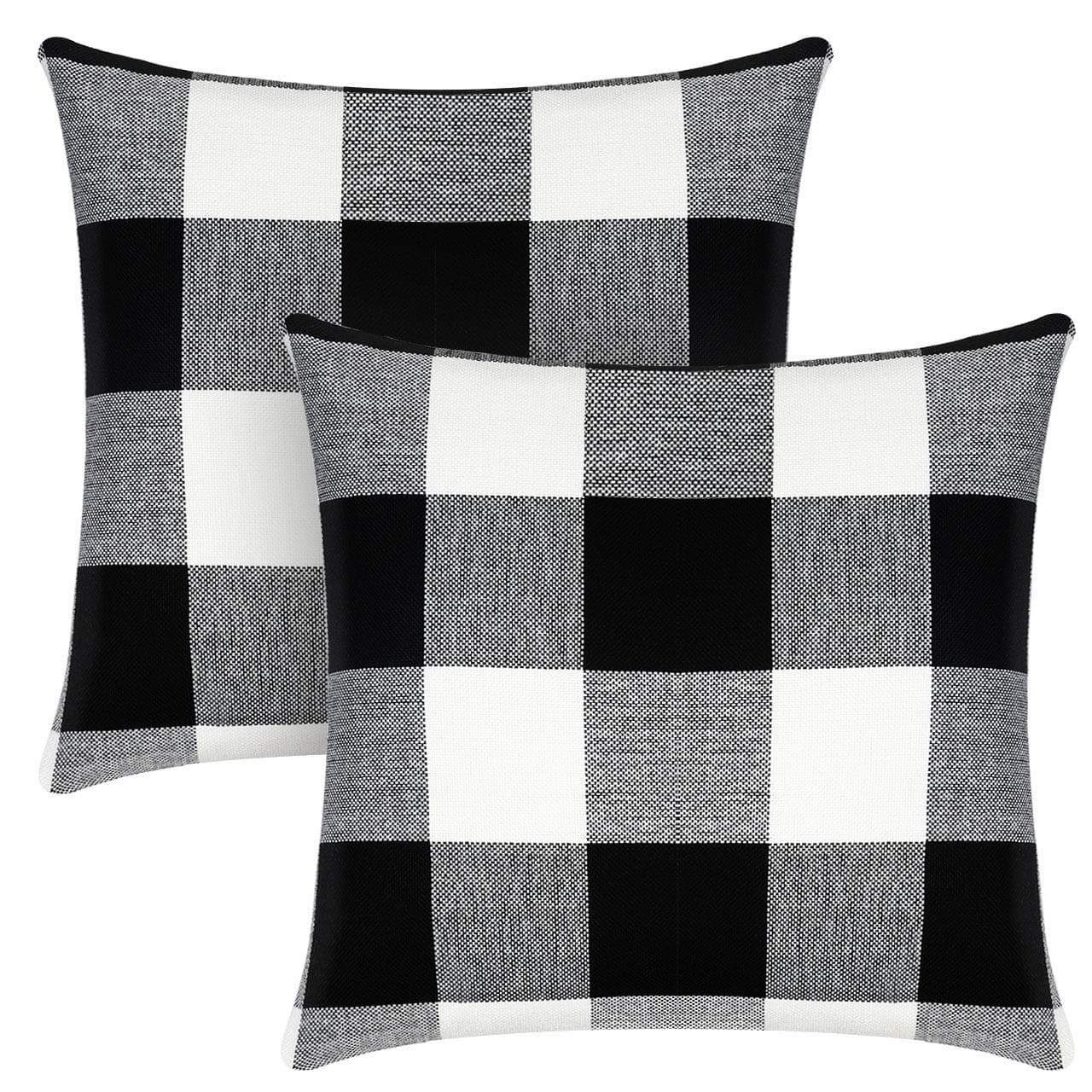 Syntus 18 x 18 inch Buffalo Check Throw Pillow Covers Cotton Linen Plaid Square Pillow Cushion Case for Farmhouse Home Décor Car Bed Sofa, Black and White 18 x 18 inch Black