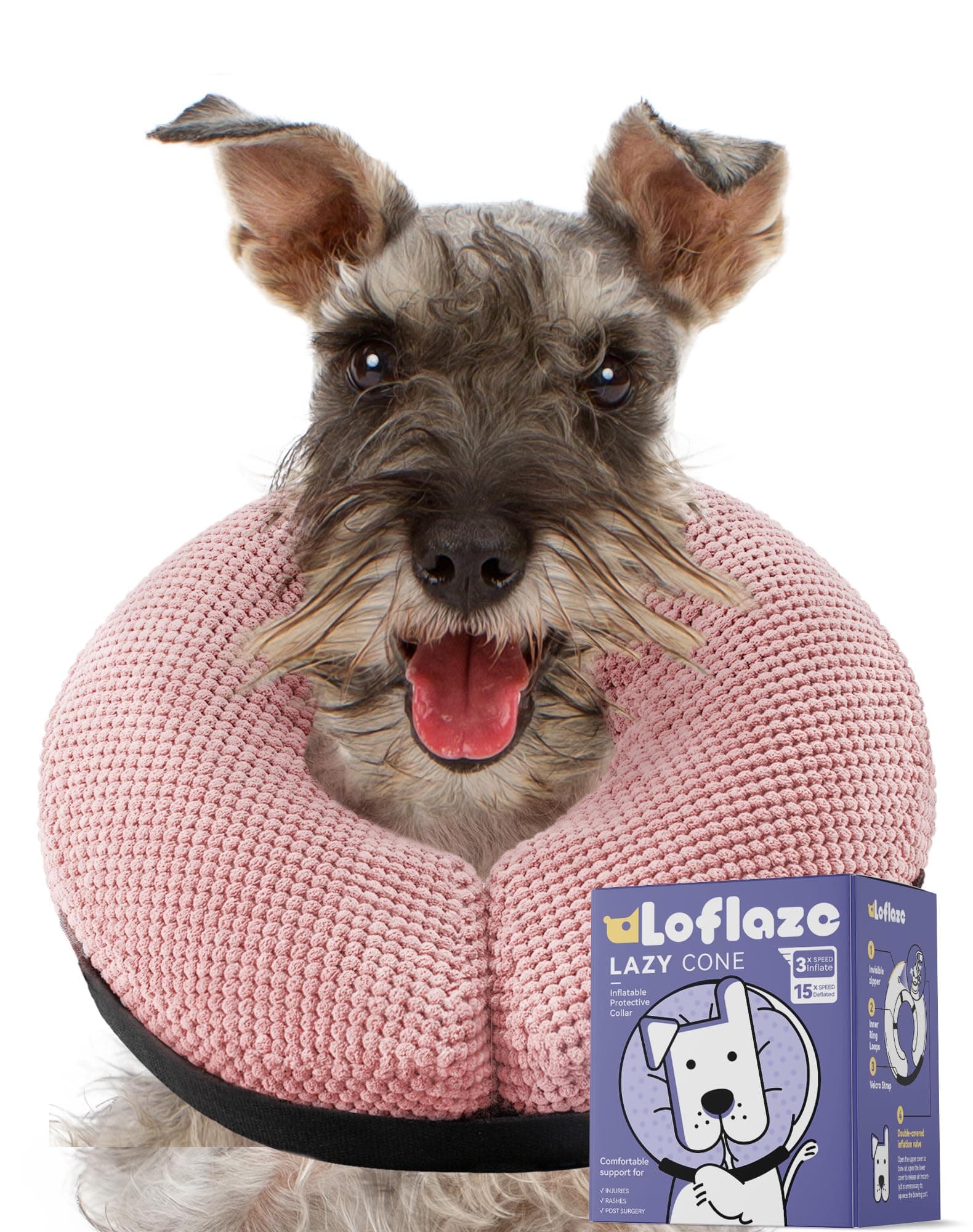 Soft Inflatable Dog Cone Collar - Medium/Large/Small, Cat Size - Dog Neck Donut, E Collar Alternative for Recovery
