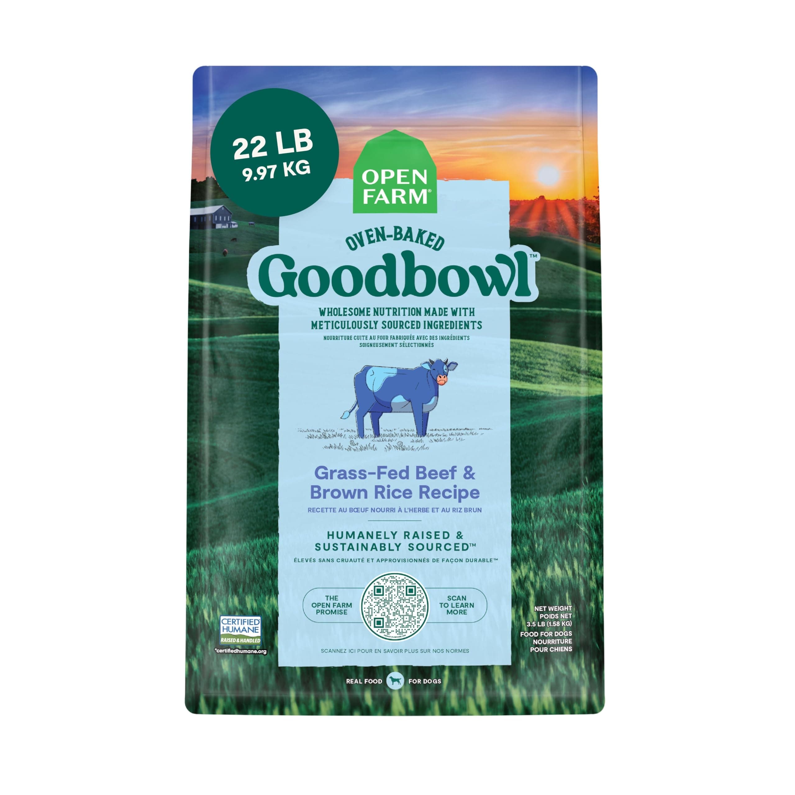 Open Farm Goodbowl, Oven-Baked Small Batch Dry Dog Food - Grass-Fed Beef & Brown Rice Recipe, Includes Non-GMO Produce & Grains, 22lb Bag (352oz Bag)