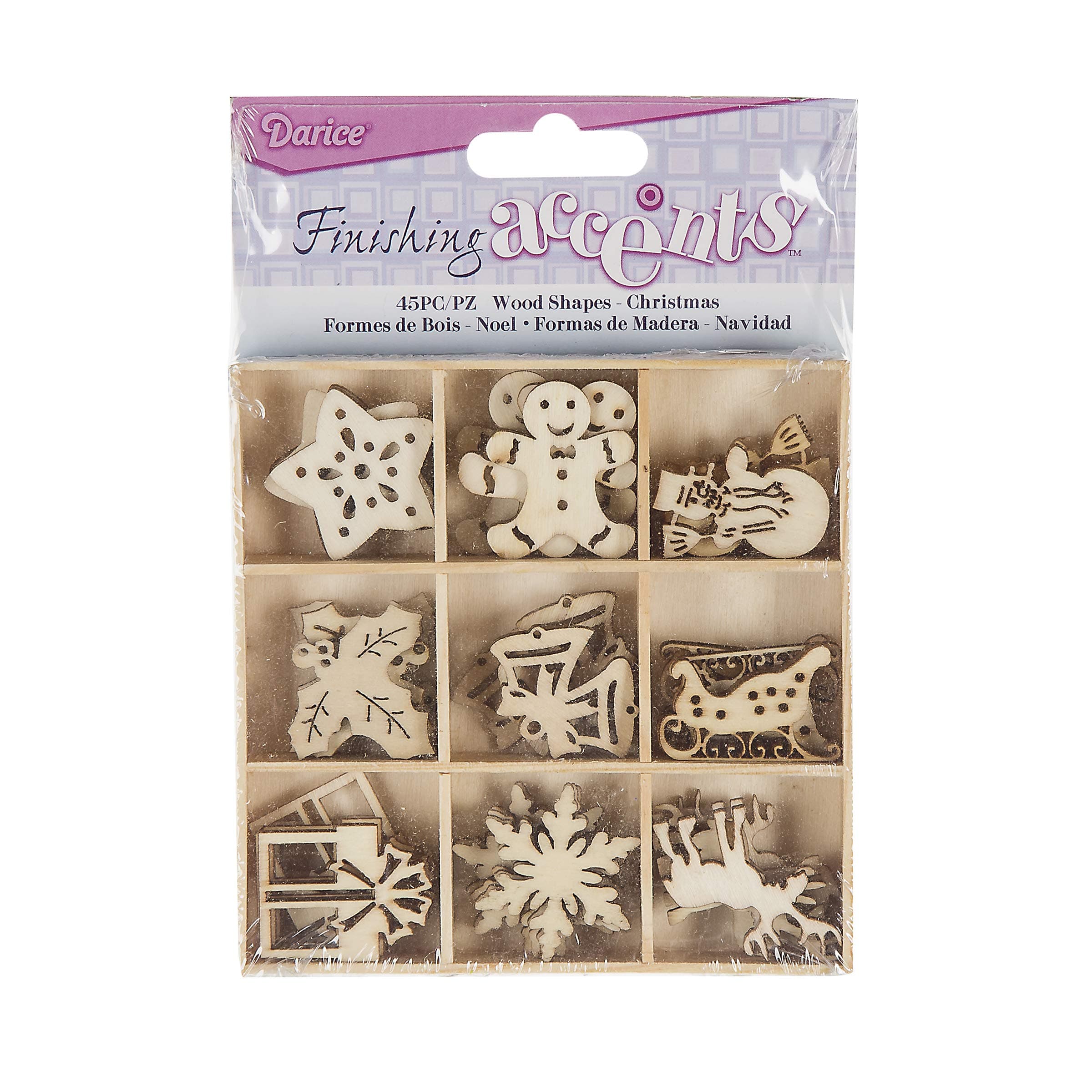Finishing Accents Darice Mini Laser Cut Wood Shapes: Christmas Theme, 45 Pieces, Multicolor Count