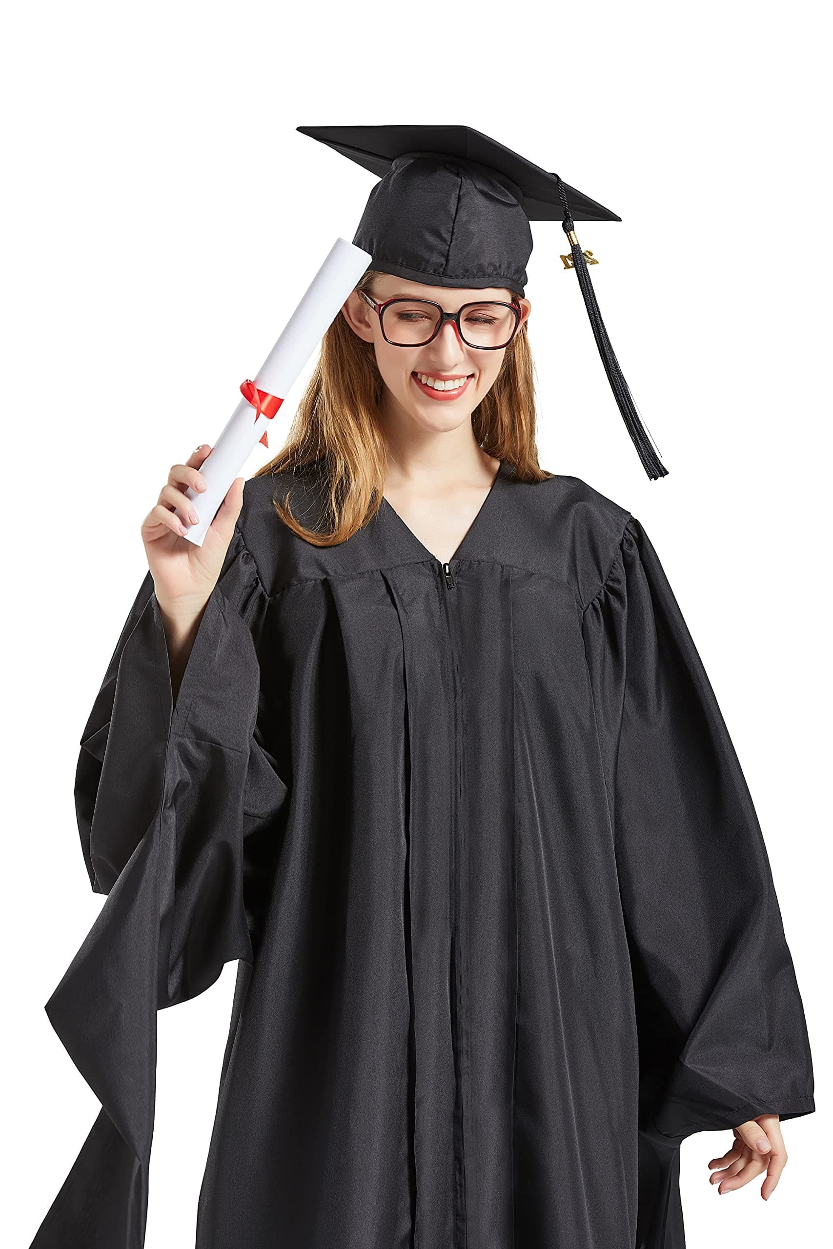 GRADWYSE Graduation Master Cap and Gown with 2024 Year Charm Master Regalia Unisex Matte Black