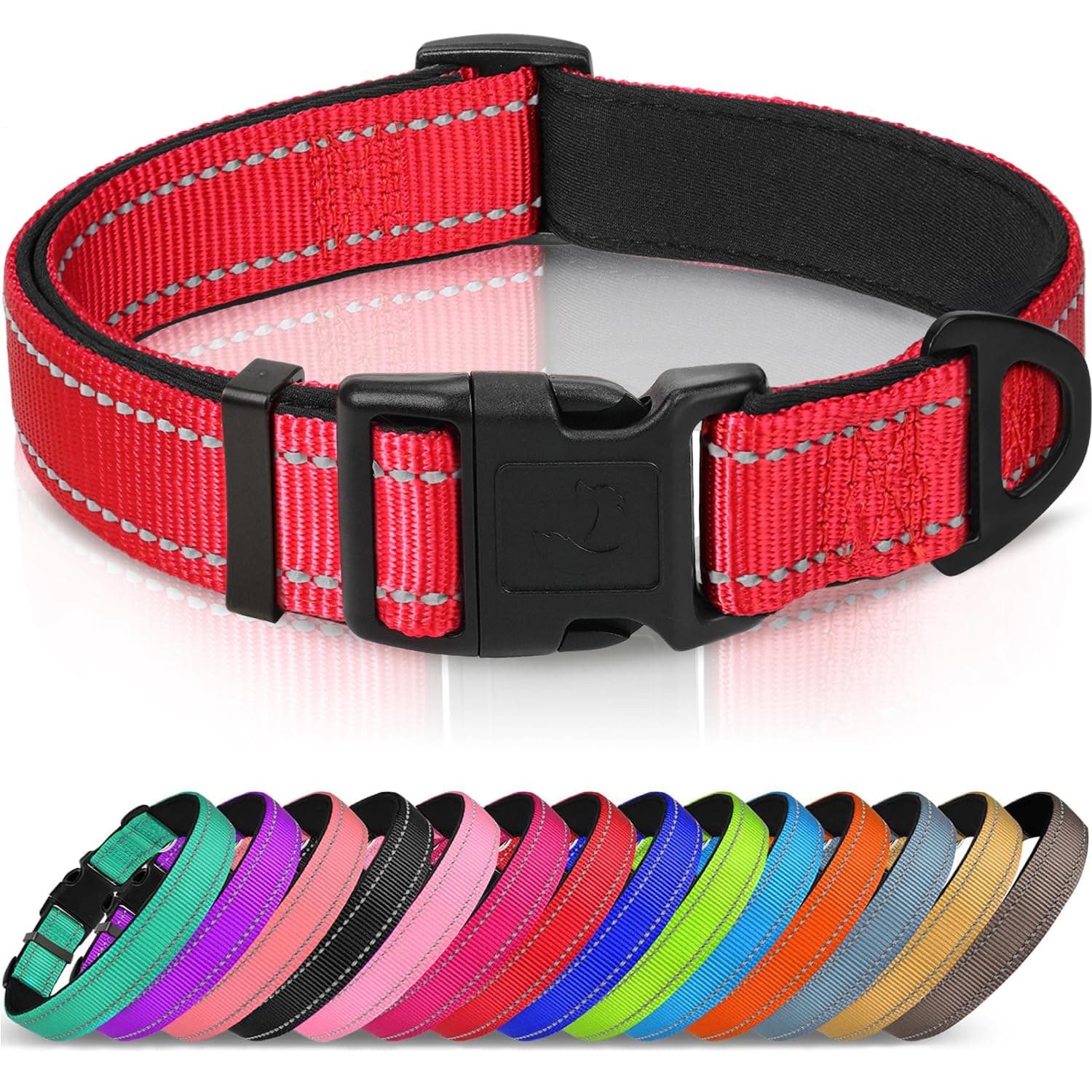 Reflective Dog Collar,Soft Neoprene Padded Breathable Nylon Pet Collar Adjustable for Large Dogs,Red,L