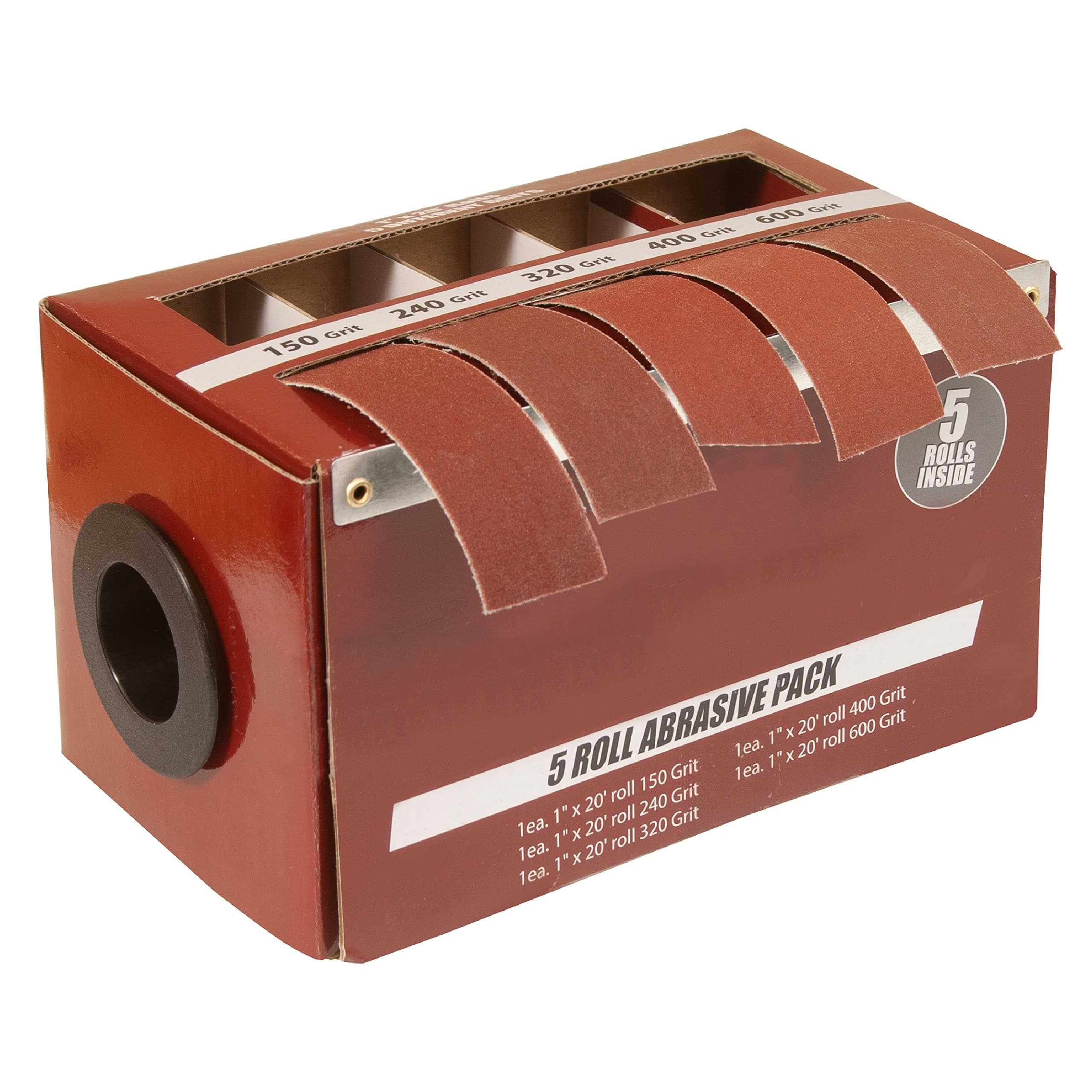 Emery Cloth Roll Sandpaper Rolls – Boxed Multi-Roll Abrasive Dispenser for Woodturning, Metal, Automotive Body Work & Lathe Accessories – Includes 150, 240, 320, 400, 600 Grit J-Weight Cloth