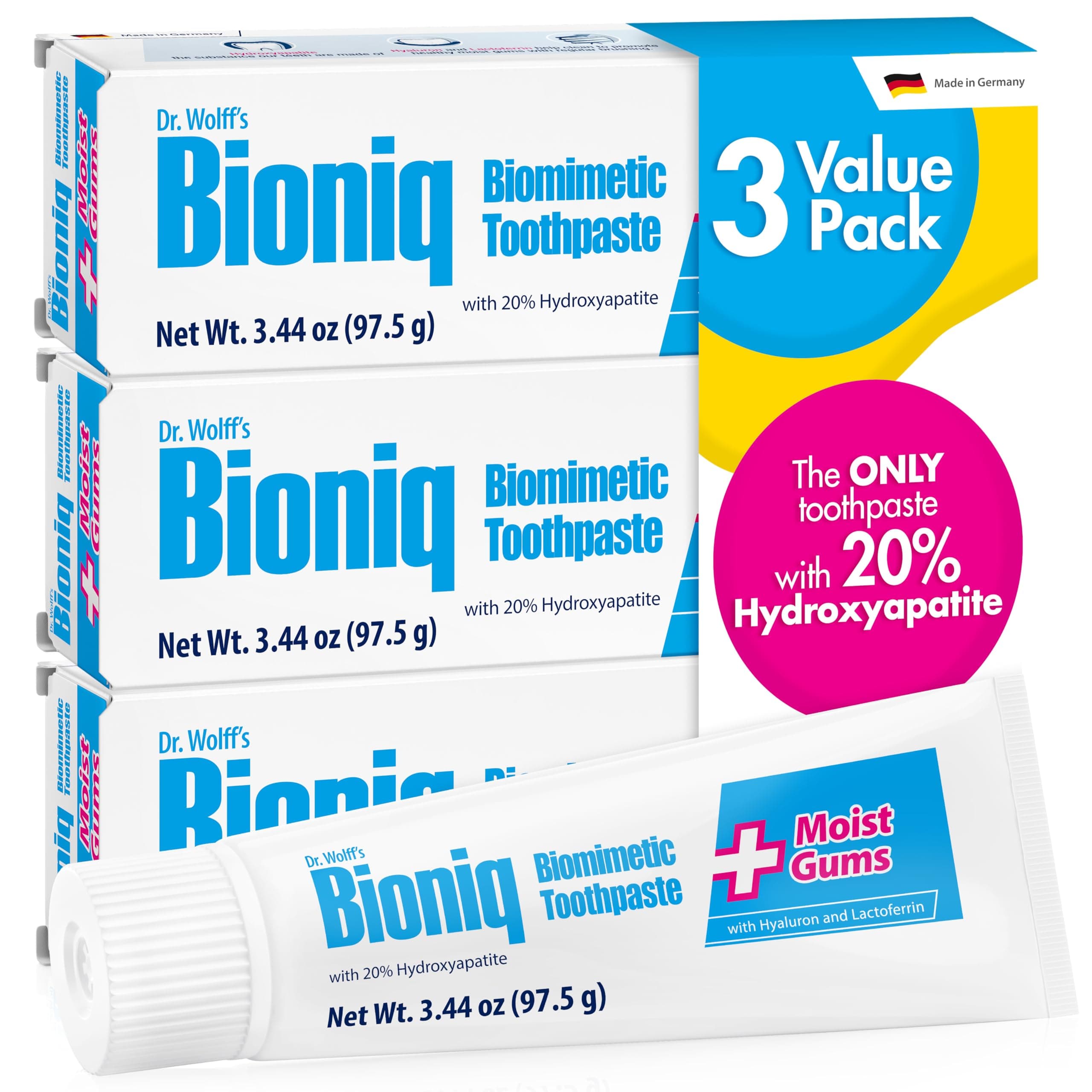 Bioniq Plus Biomimetic Toothpaste with 20 Percent Hydroxyapatite for Teeth and Gums I Clinically Tested I 3.44 oz (Pack of 3)