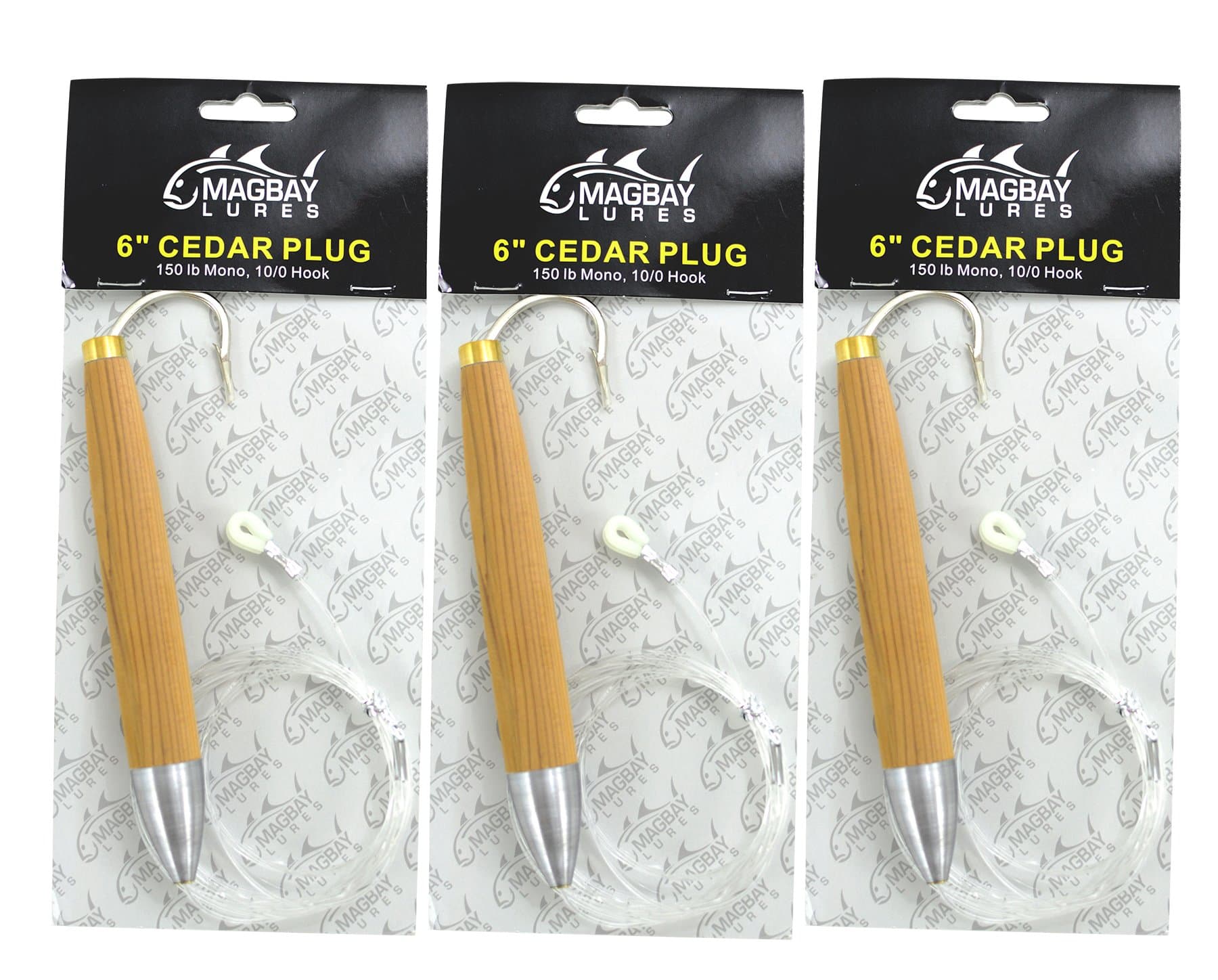 MagBay Lures 6" Cedar Plug Natural Cedar Fully Rigged Tuna Lure - 3 Pack