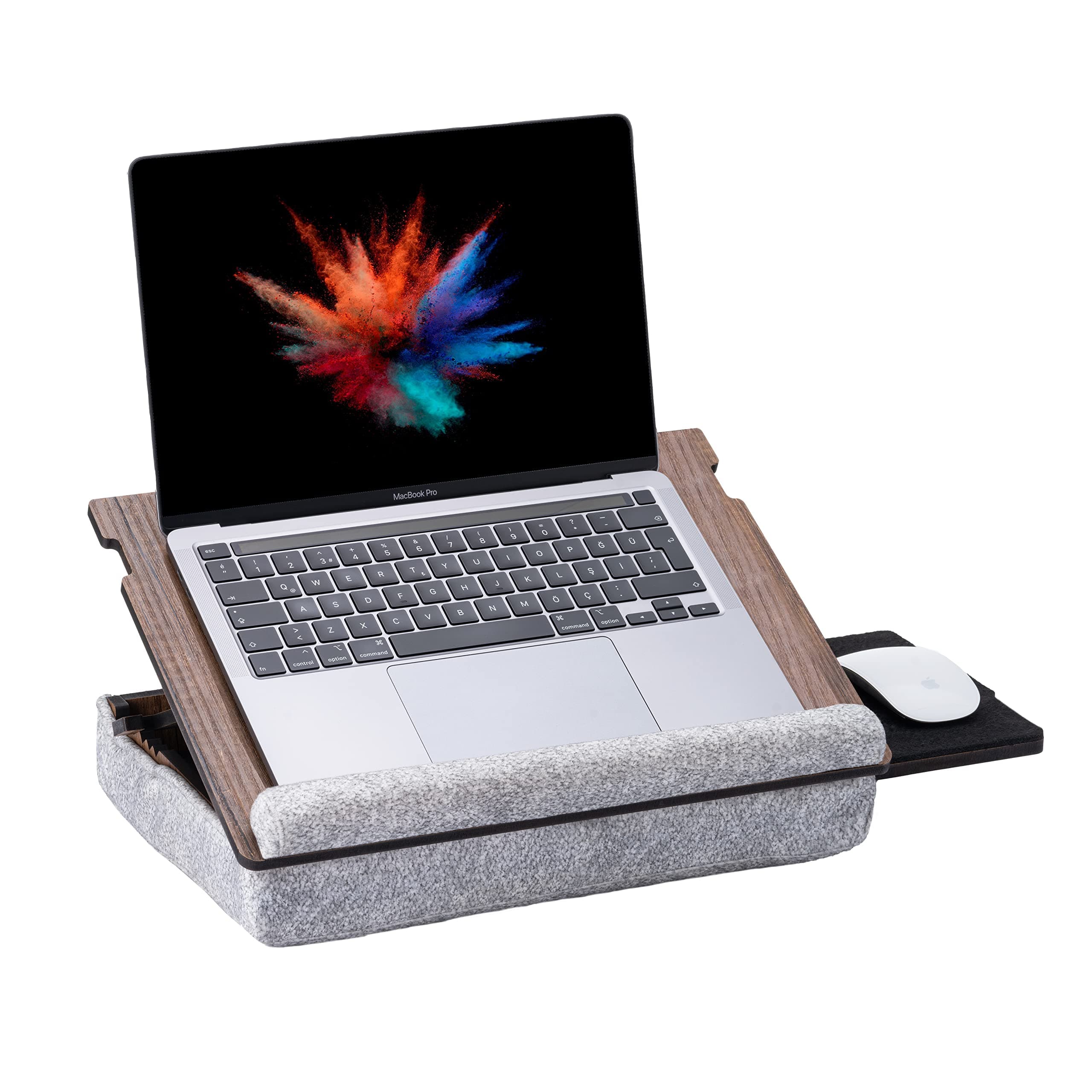 Vigo Wood Laptop Tray - Ergonomic Design with Cushioned Bottom and Mousepad D...