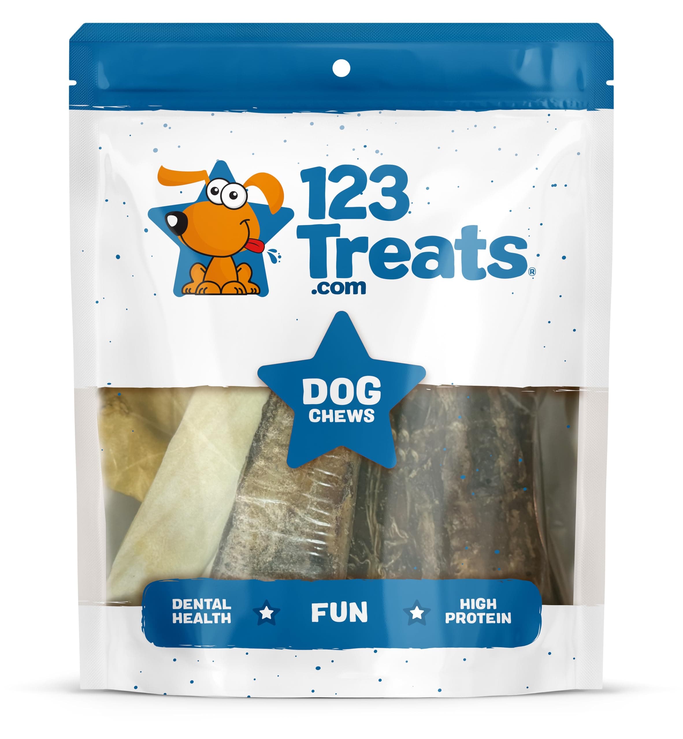 123 Treats Assorted Natural Dog Chews - Lamb, Beef, Pork & Chicken Jerky Mixed Dog Treats, Digestible Gluten Free Chews, Long Lasting, All Breeds Variety Pack | 8 oz Bag