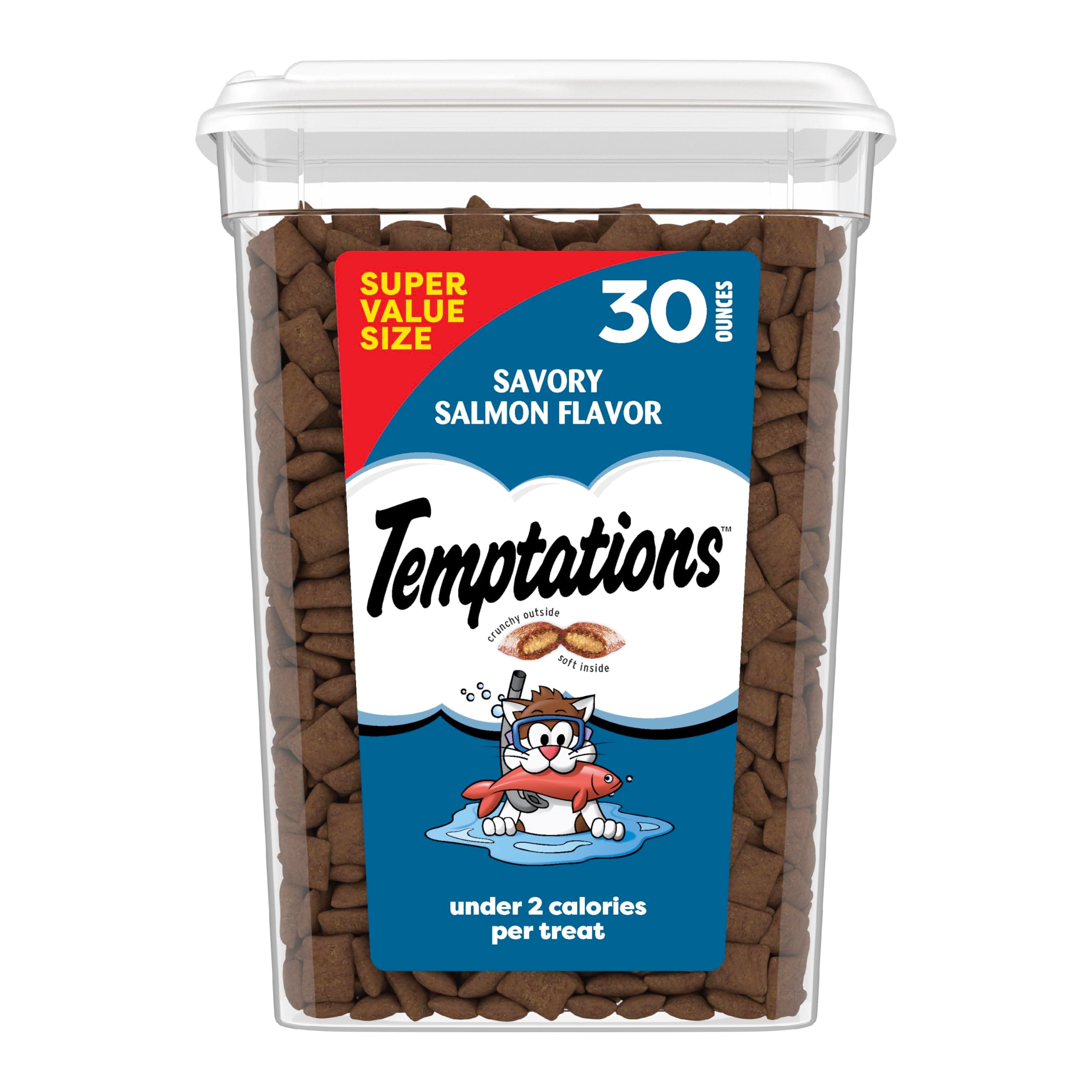 Temptations Classic Crunchy and Soft Cat Treats Savory Salmon Flavor, 30 oz. Tub, Makes a Great Holiday Cat Treat