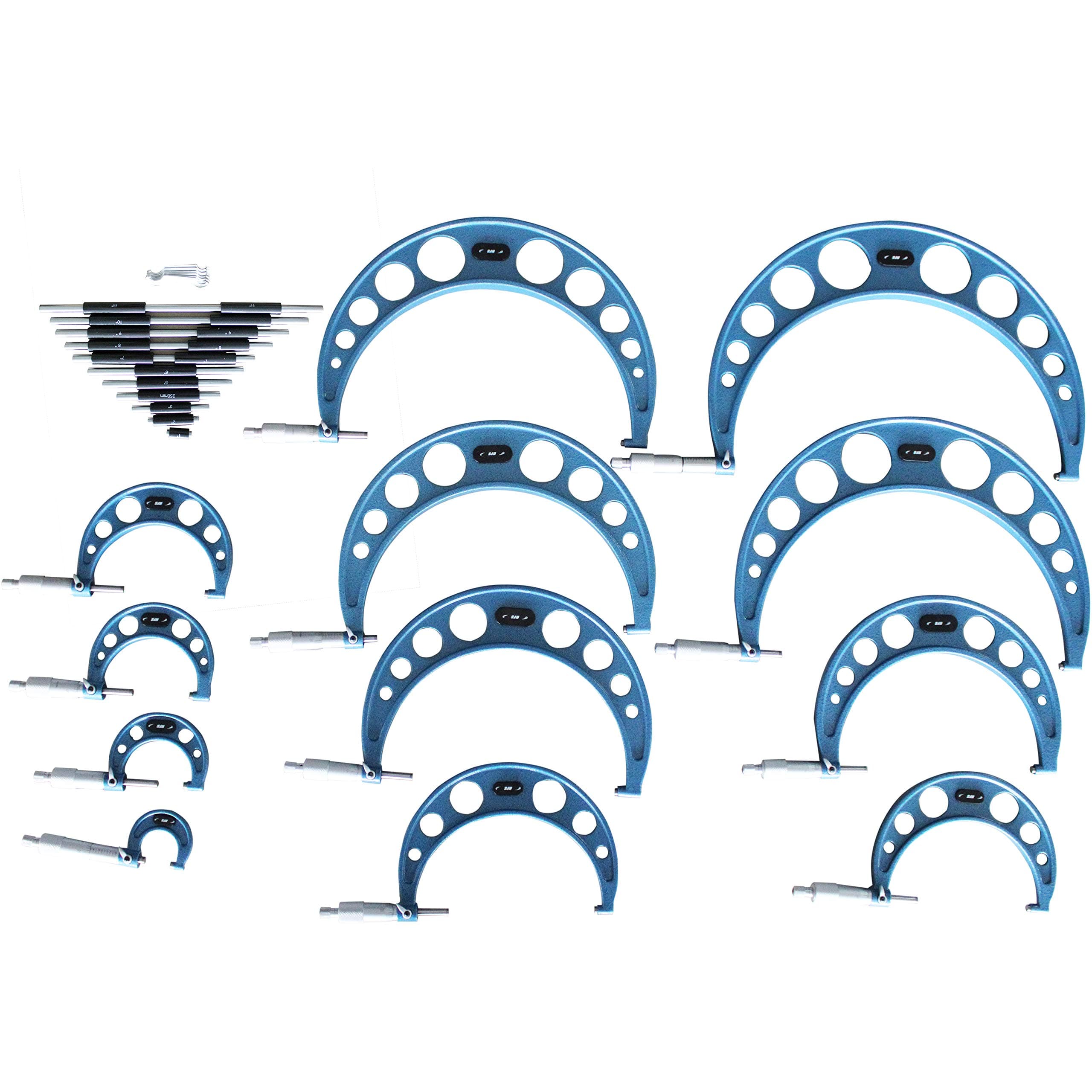 HFS (R) 12pcs (0-12"x0.0001") Premium Outside Micrometer Set Solid Metal Frame Carbide Tip Wood CASE