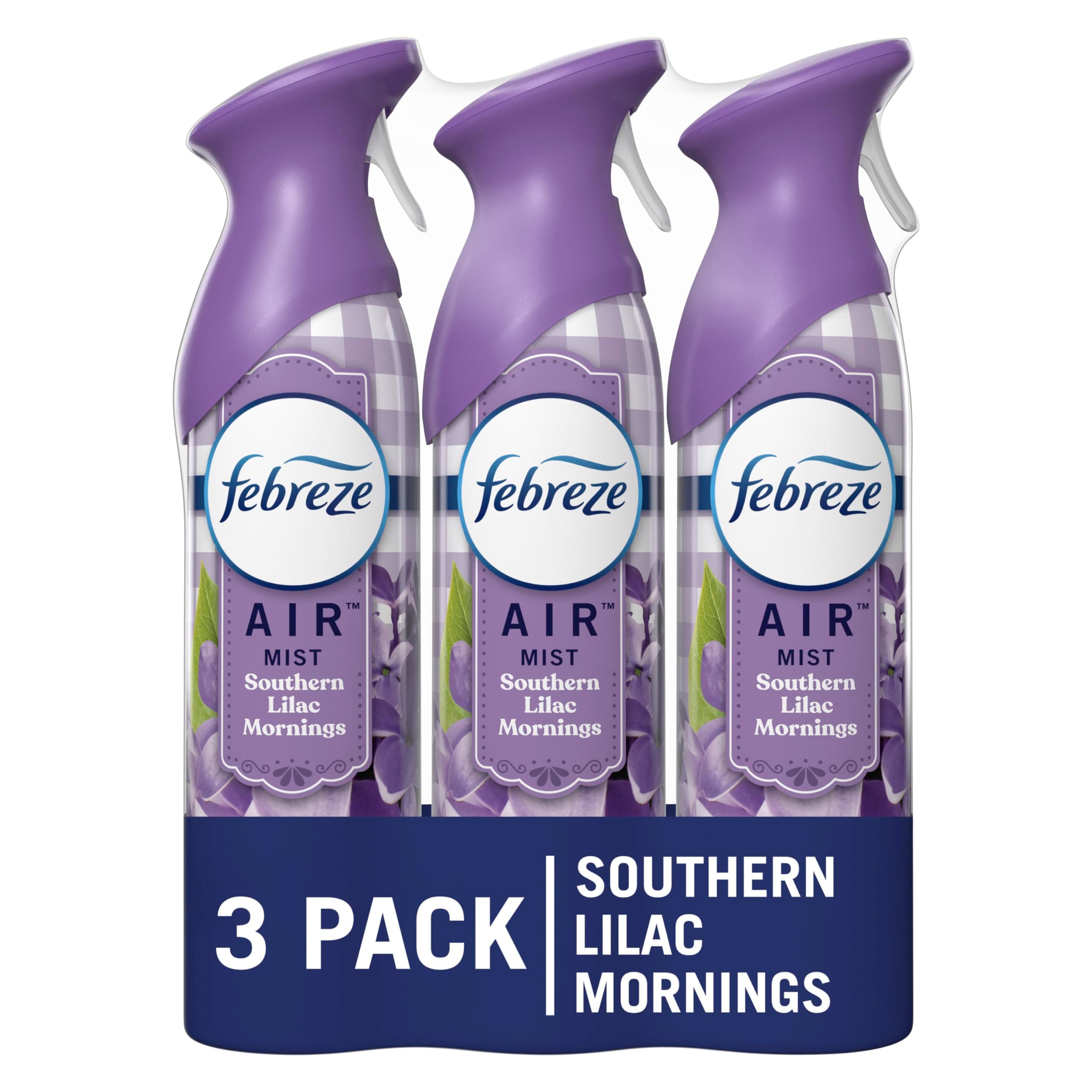 Air Mist Air Freshener Spray, Odor-Fighting Room Spray, Air Fresheners for Home and Bathroom and Kitchen, Aerosol Can, Southen Lilac Mornings Scent, Purple, 8.8oz (Pack of 3)