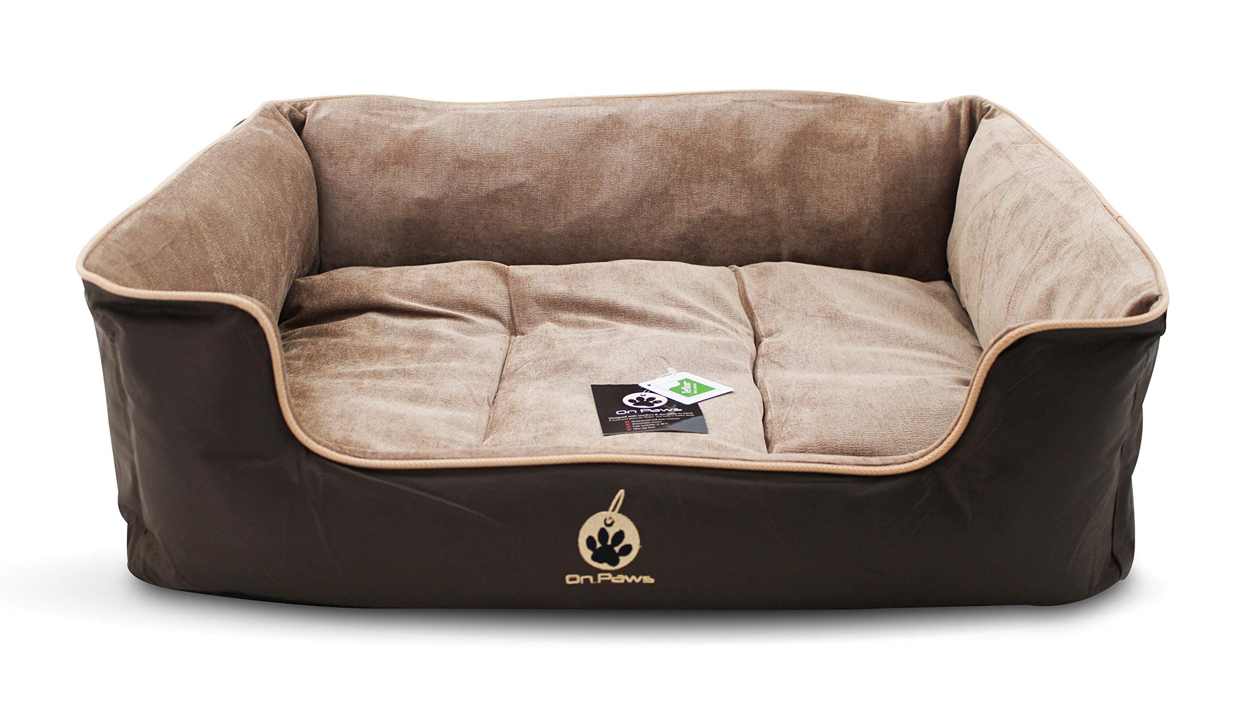On Paws® 'Sleep Well Lounger' Dog Bed Brown, Size L (80 x 65 cm) Teflon Protected, Machine washable, Detachable Covers (5 Sizes & Choice of Colours available)