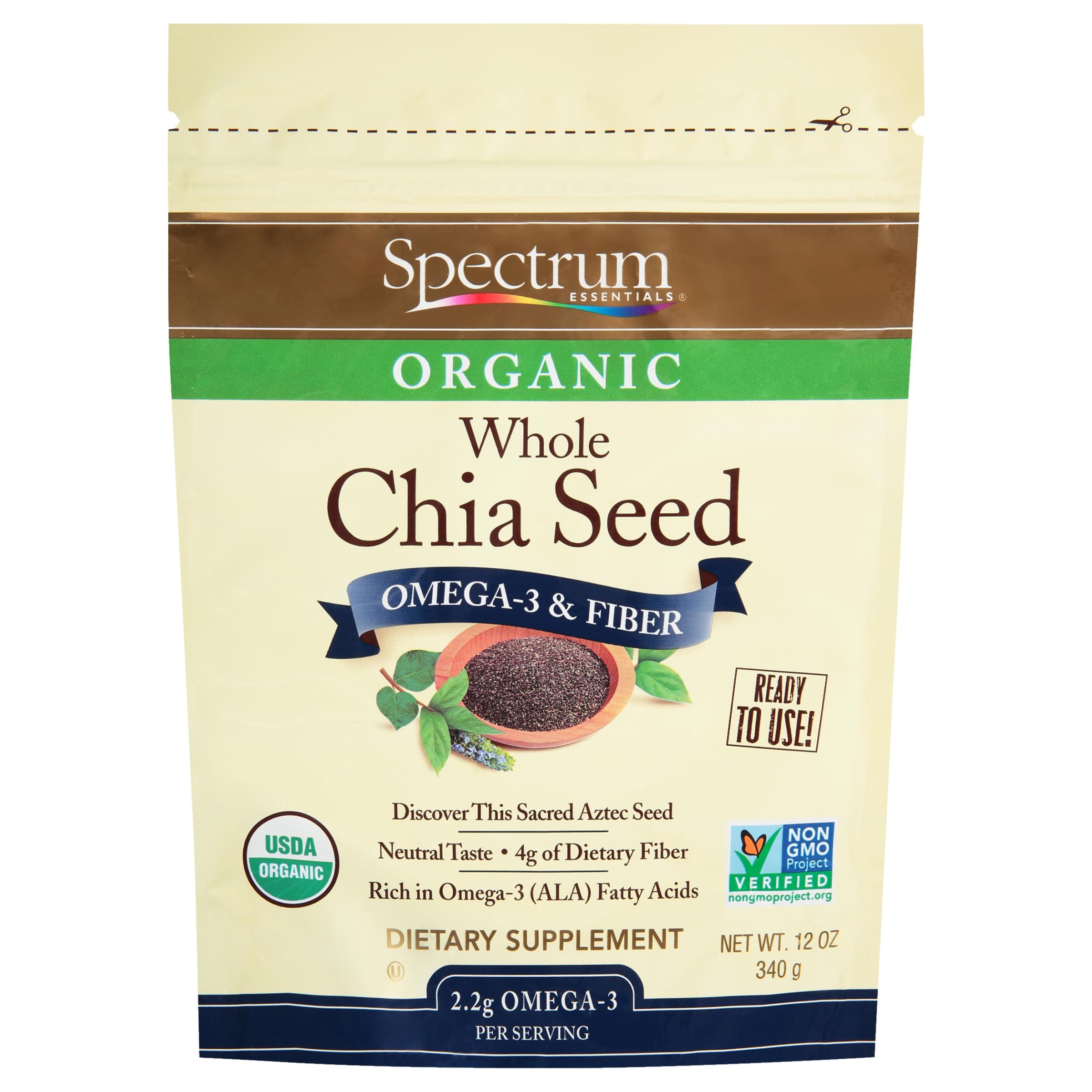 Spectrum Essentials Organic Chia Seed, Omega-3 & Fiber, 12 oz