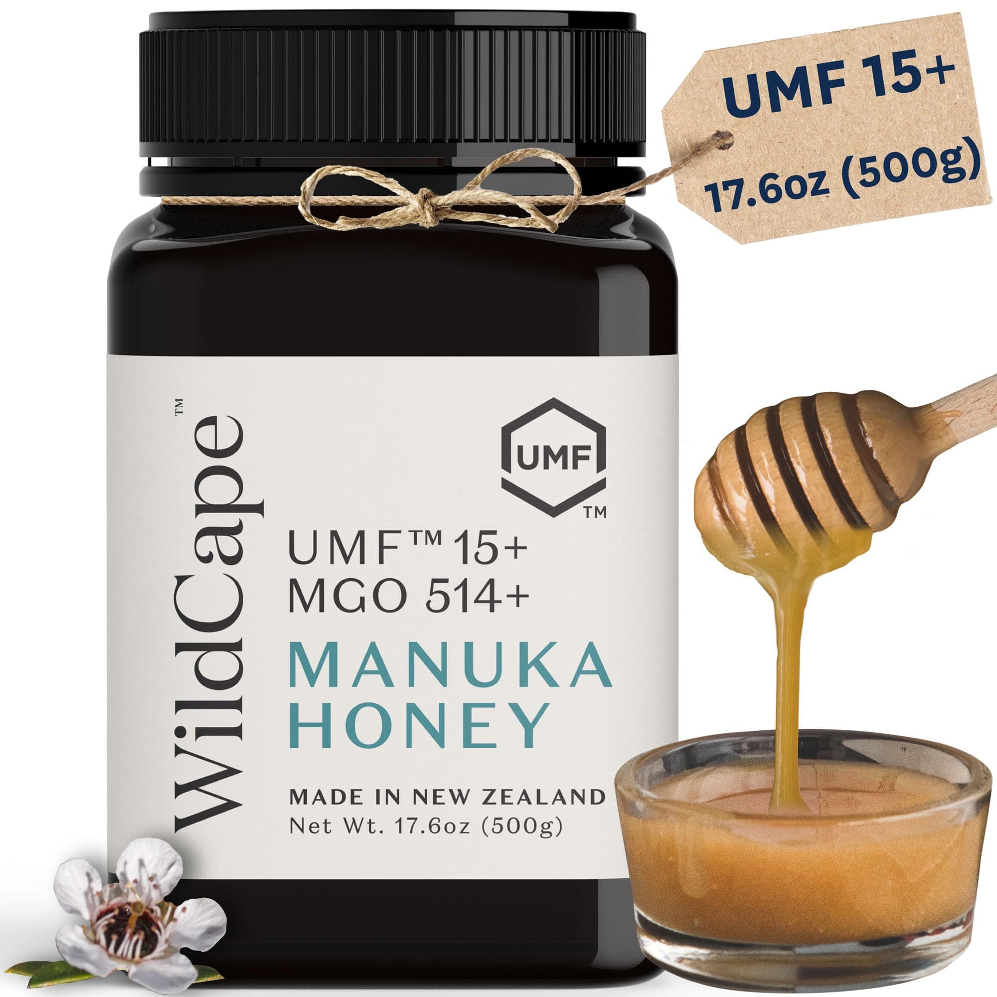 Manuka Honey Certified UMF 15+/MGO 514+ - 100% Pure, Raw, Unpasteurized, Non-GMO, Made in New Zealand - 17.6 oz (Pack of 1)