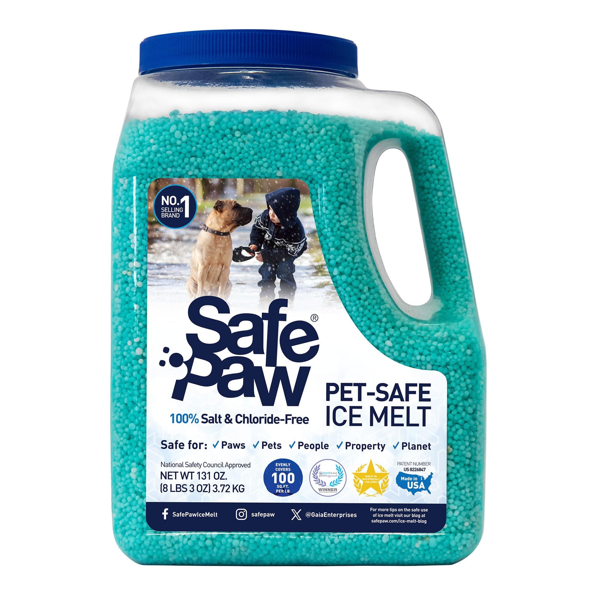 Safe Paw Pet-Safe Snow and Ice Melt, Salt- and Chloride-Free Melter, 8 lbs - Outdoor Winter Melting Deicer for Driveway, Concrete, Sidewalk, Metal, Wood Deck, and Brick Surfaces