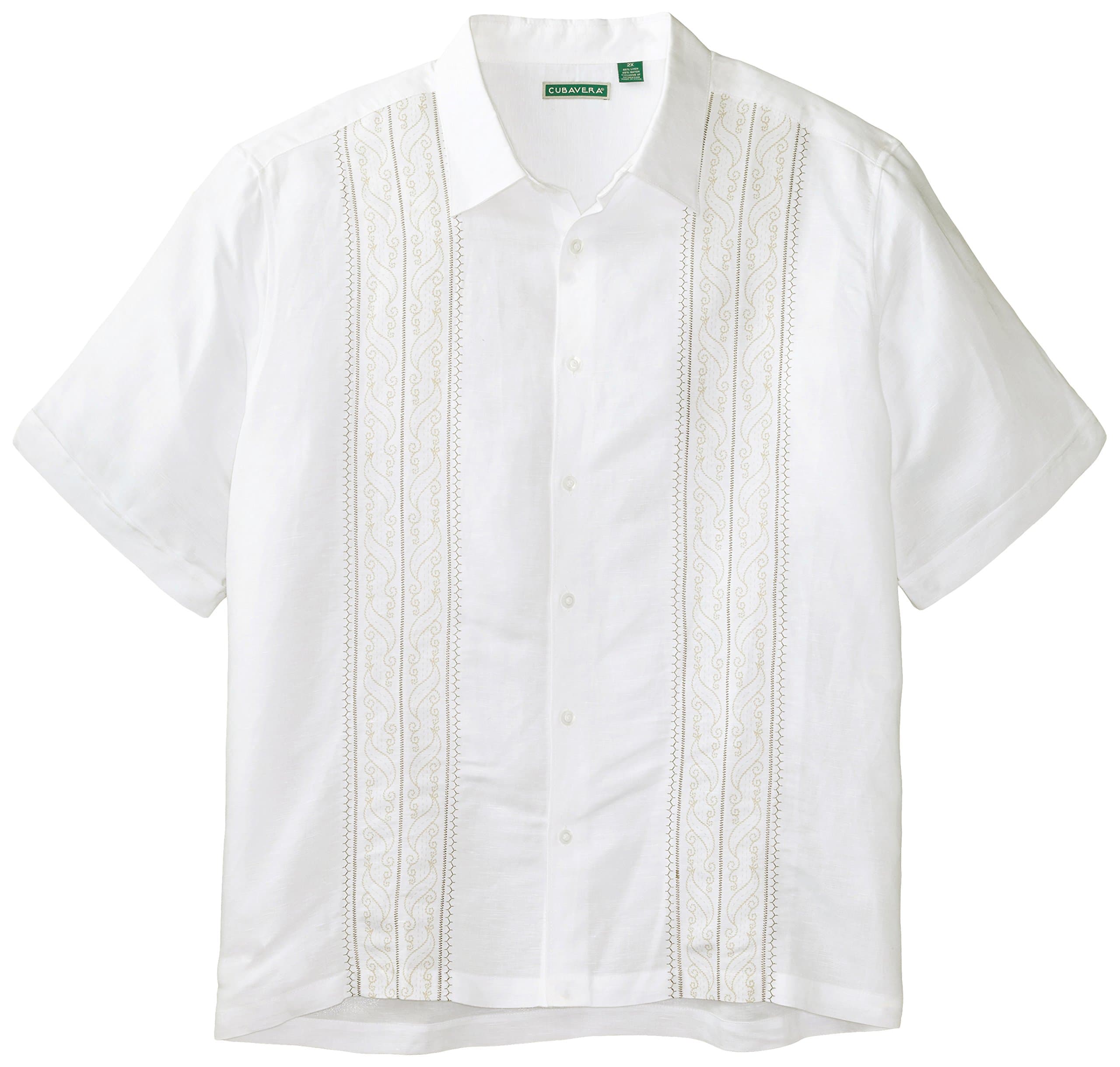 Cubavera Men's Big-Tall Short Sleeve Print and Ornate Embroidery Panels Shirt