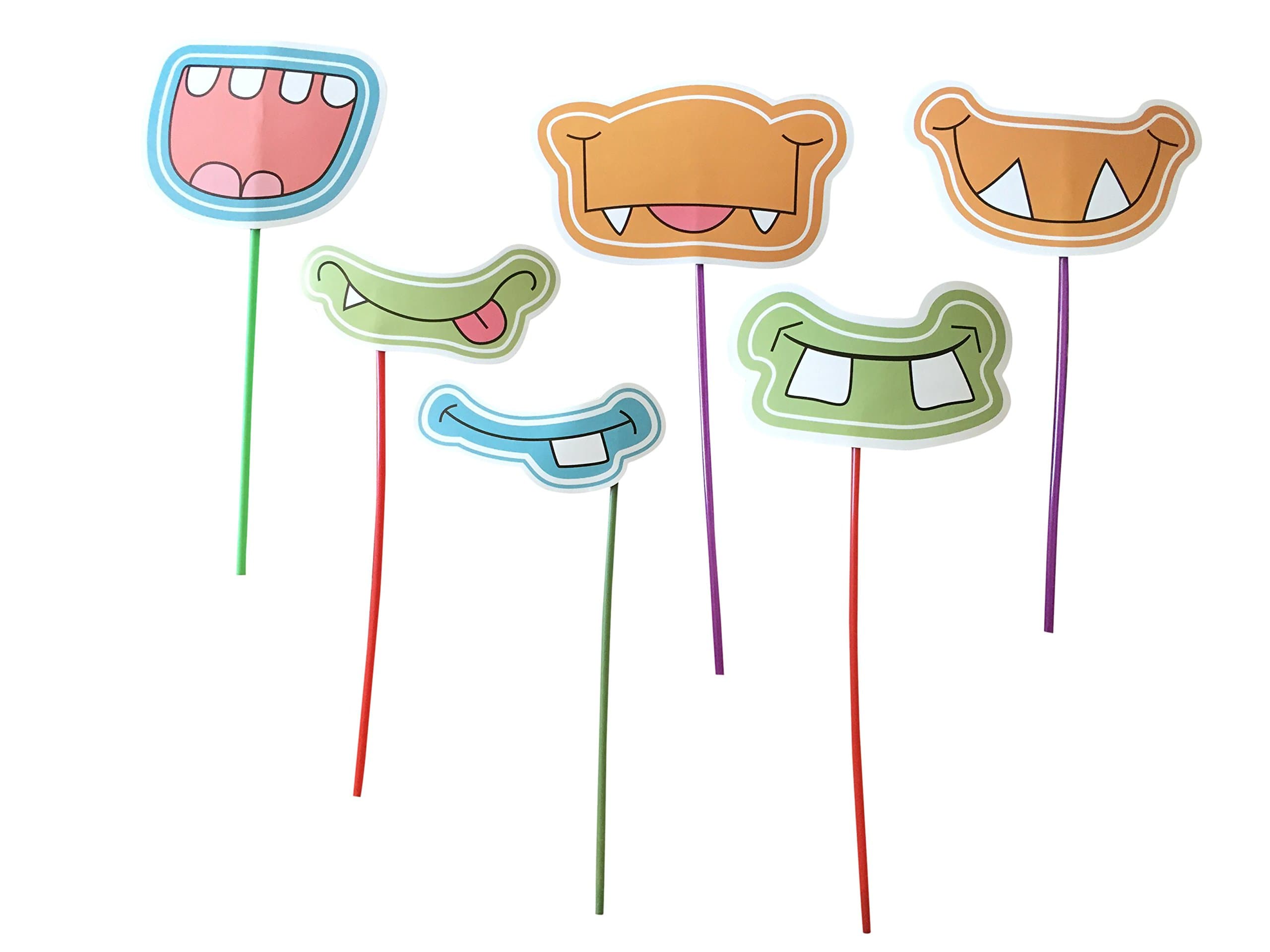 Kids Birthday Photo Booth Props - 6 Monster Faces With Full DIY Kit