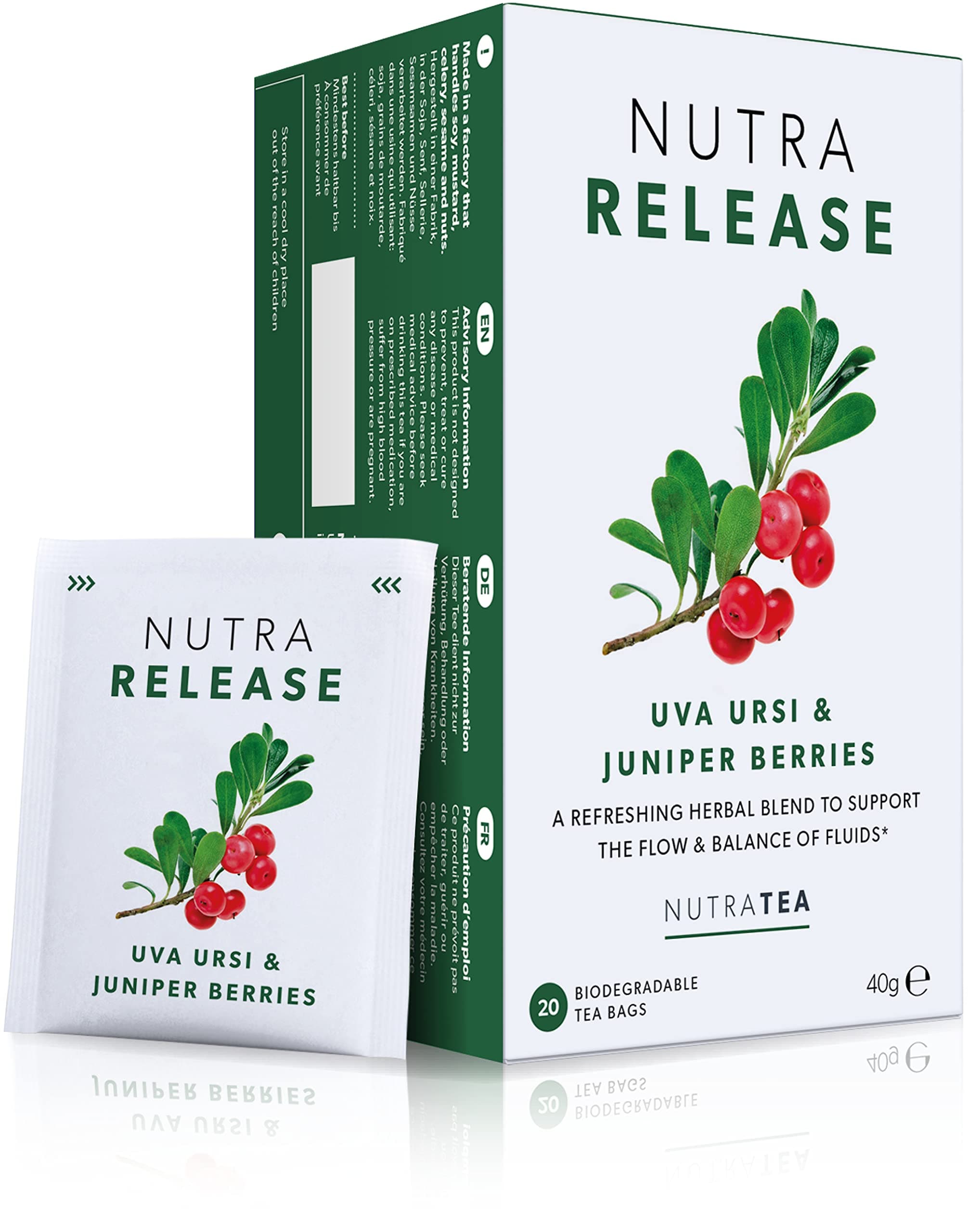 NUTRARELEASE Water Retention Tea | Kidney Tea - Natural Diuretic For Water Balance with Dandelion Root, Cleavers & Uva Ursi - 20 Individual Wrapped Bags - Herbal Teabags (1 Pack)