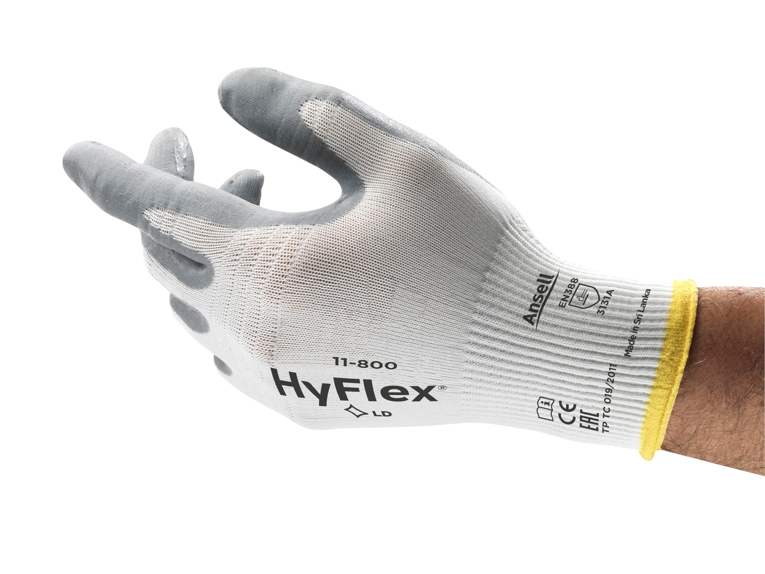Ansell HyFlex 11-800 Professional Work Gloves, Abrasion Resistant Nitrile Coating with Firm Grip, Multipurpose Protection Gloves, Mechanical and Industrial Safety, White, Size XS (12 Pairs)OEKO-TEX STANDARD 100