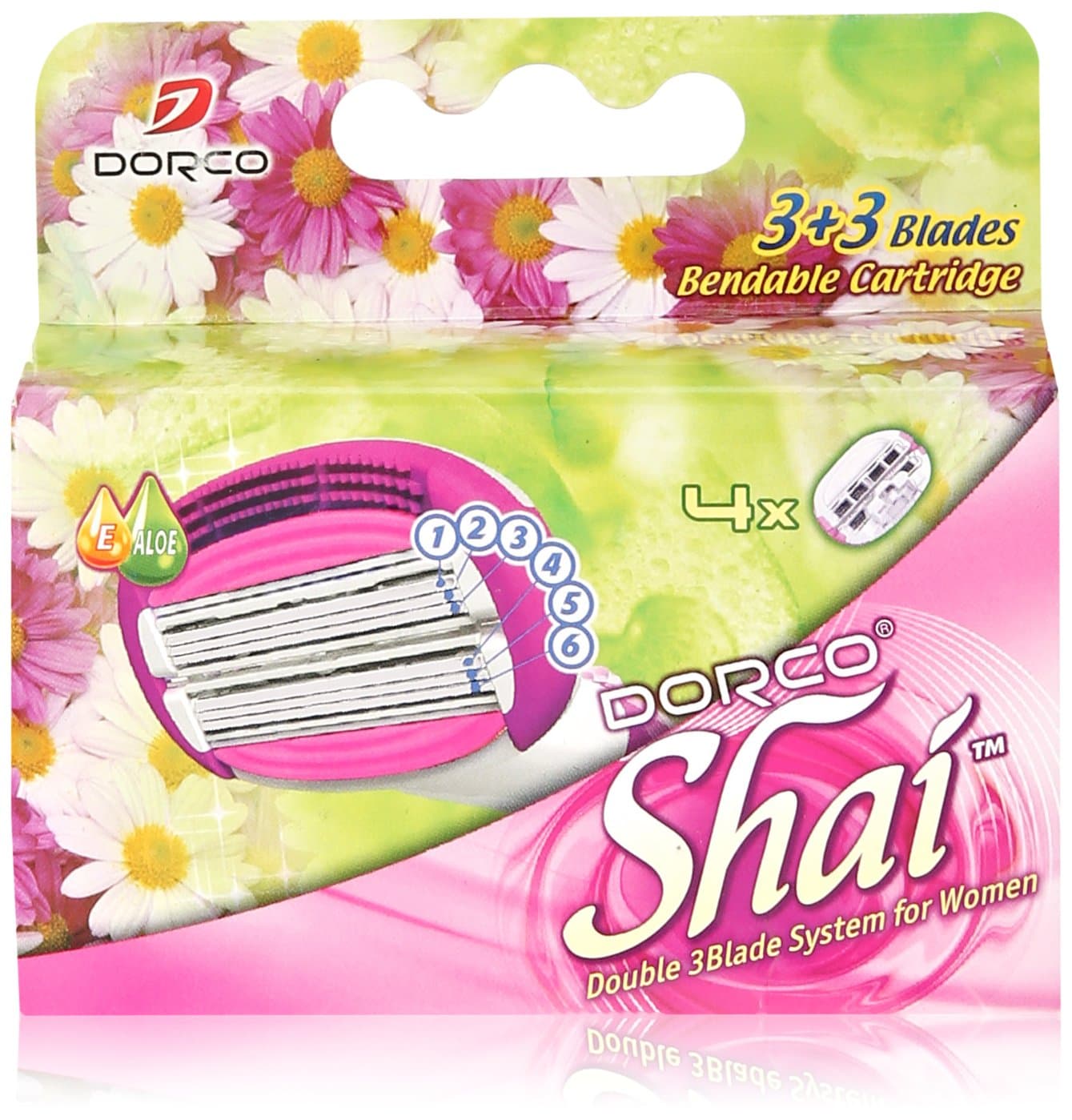 Dorco Shai 6 Blade Razor Cartridges Only - 4 Cartridges, Premium Precision Blades for a Smooth Shave, Compatible with Shai Razors, Ideal for Daily Grooming and Travel