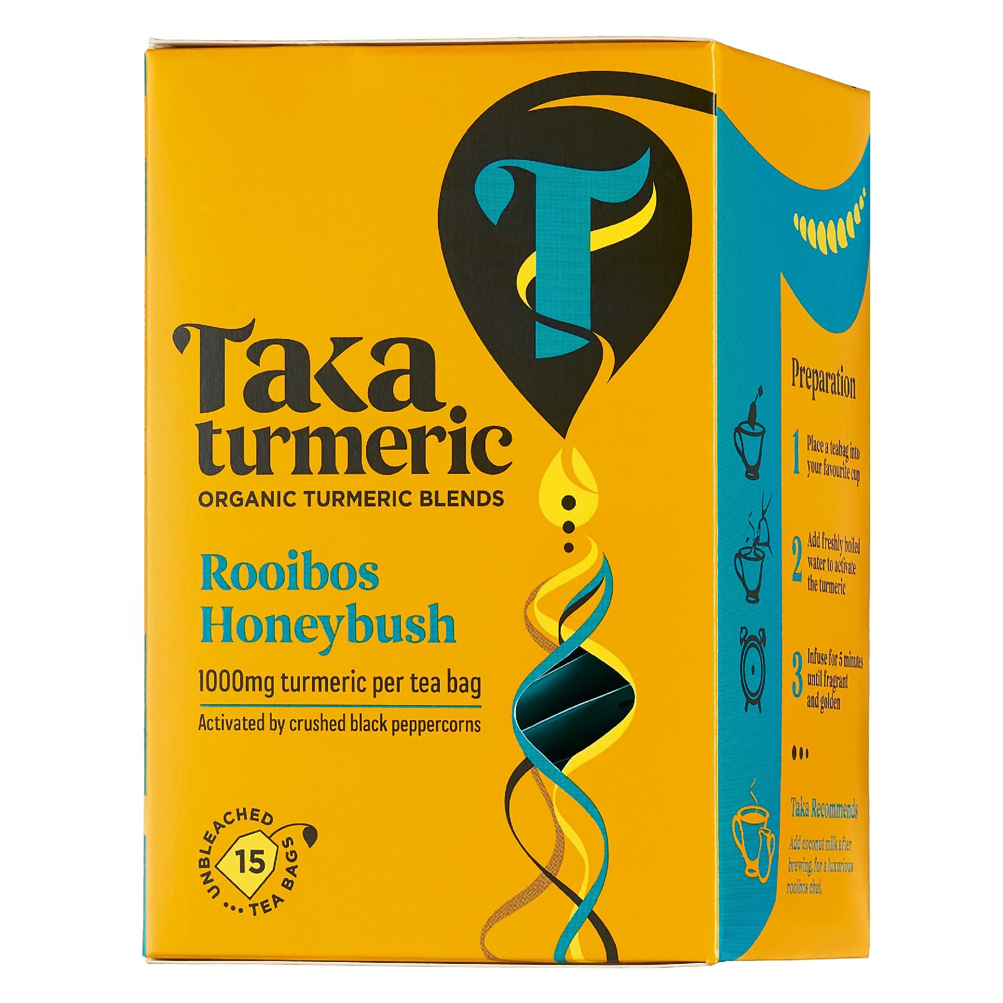 Tea Bags with Turmeric & Black Peppercorns, Caffeine Free Detox Tea, No Added Flavourings, Recyclable Packaging (Coconut, Turmeric Rooibos Honeybush)