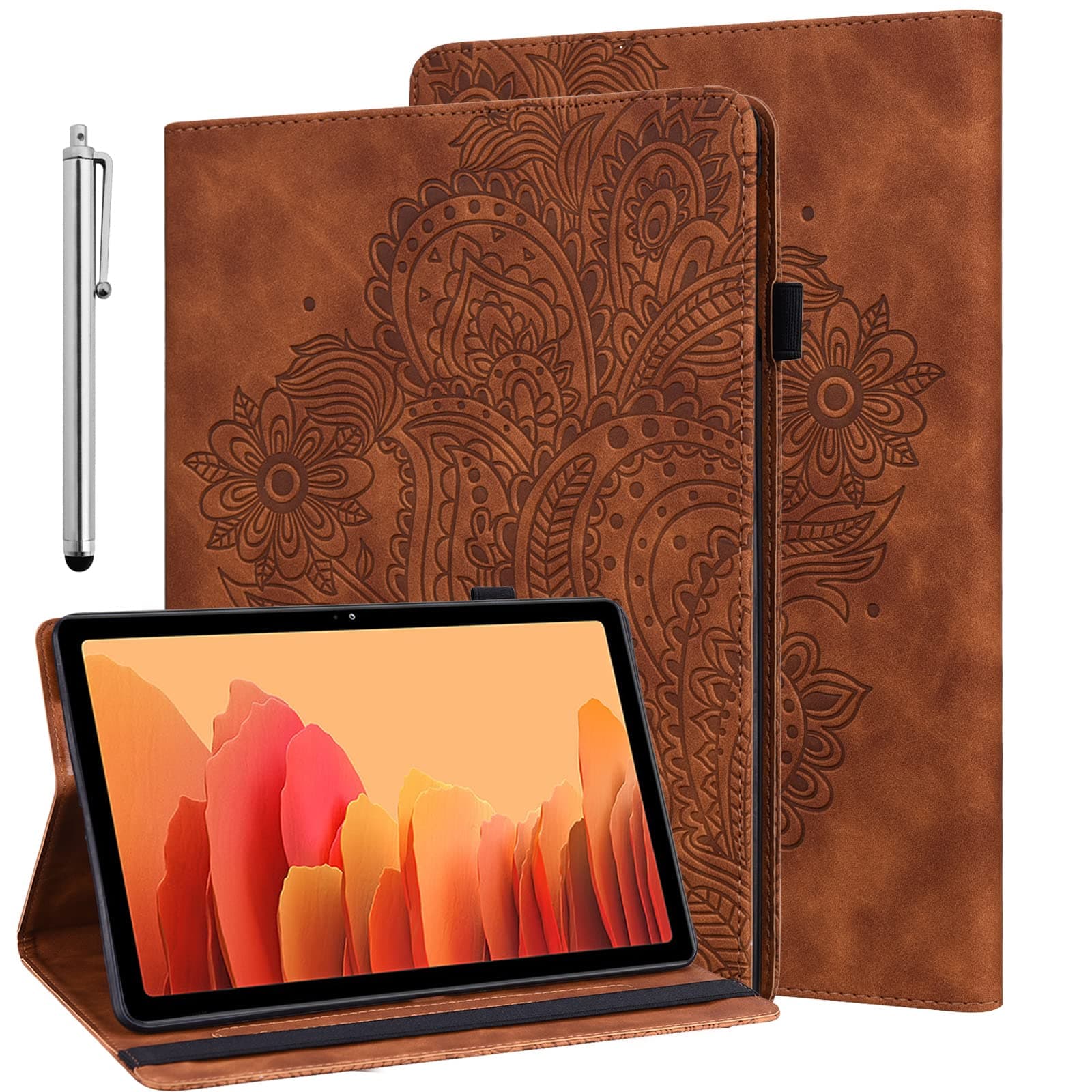 Case for Huawei Mediapad T5 10 10.1 Inch 2018 with Stylus, Multiple Viewing Angles PU Leather Stand Flip Cover for Huawei T5 10 Tablet Case-Brown